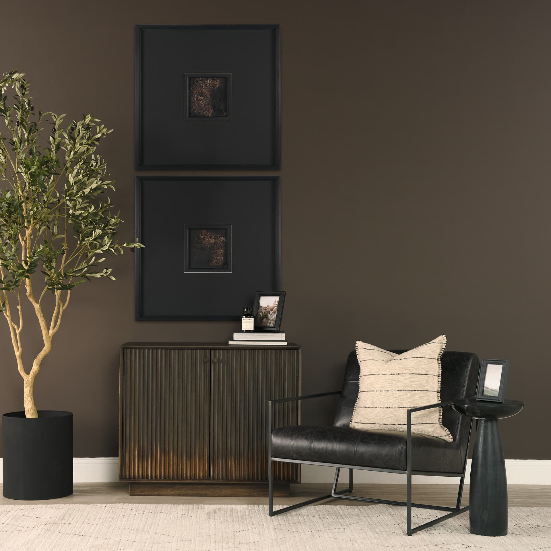 Cinder Distressed Dark Brown Wood Reeded 2-Door Closed Accent Cabinet — product photograph