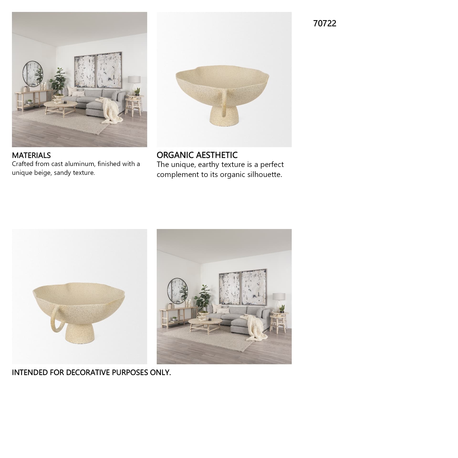 Radka Beige Textured Large Metal Decorative Bowl — in a styled room