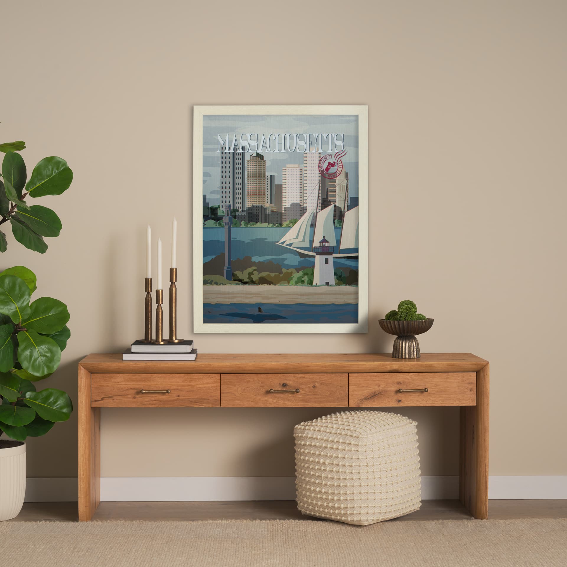 Massachusetts Go USA (L) by Mercana Studio a Hand Embellished Decograph Framed Art Print — in a styled room