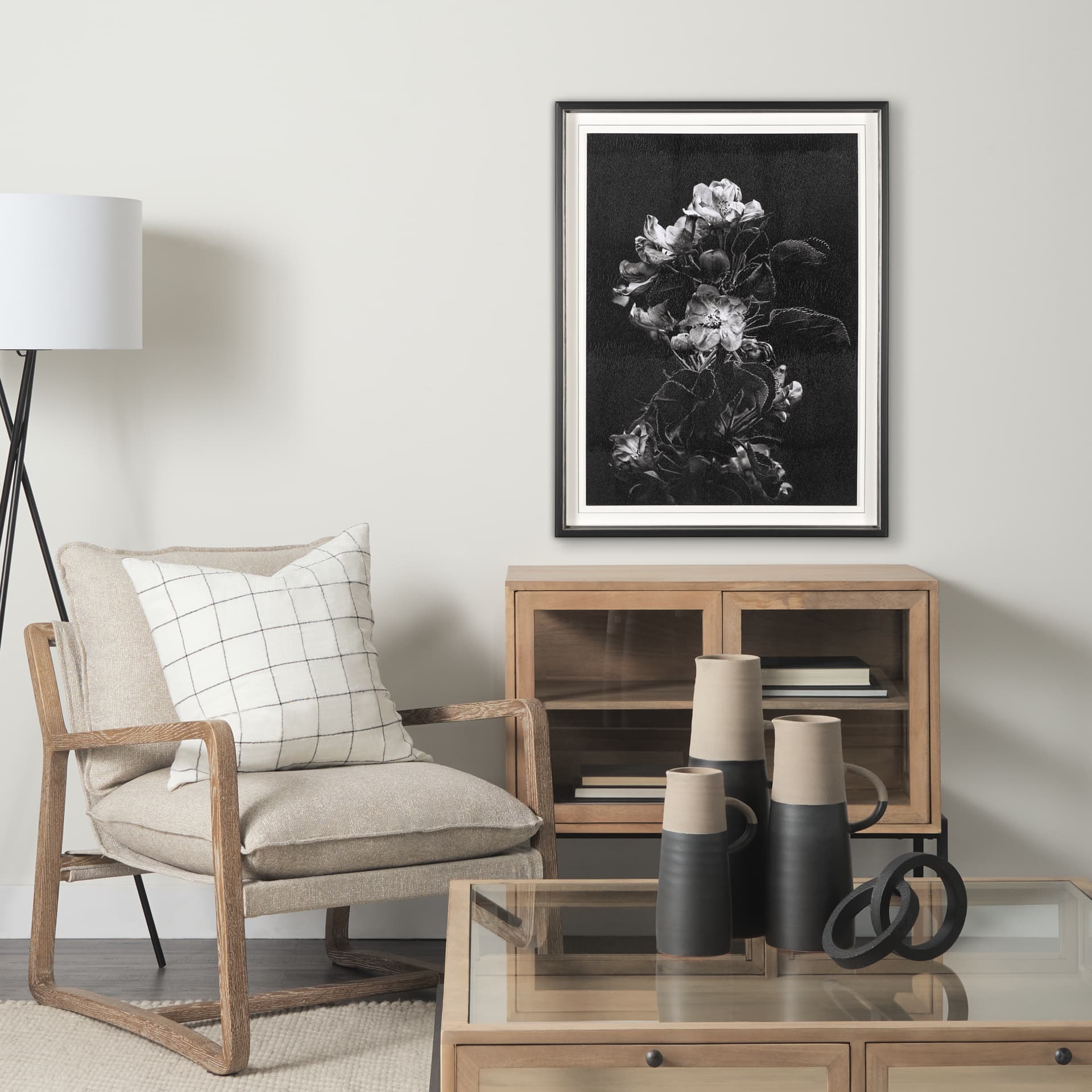 Dark Blossoms by Brian Carson a Hand Embellished Textured Framed Photo Art Print Matted under Glass — in a styled room