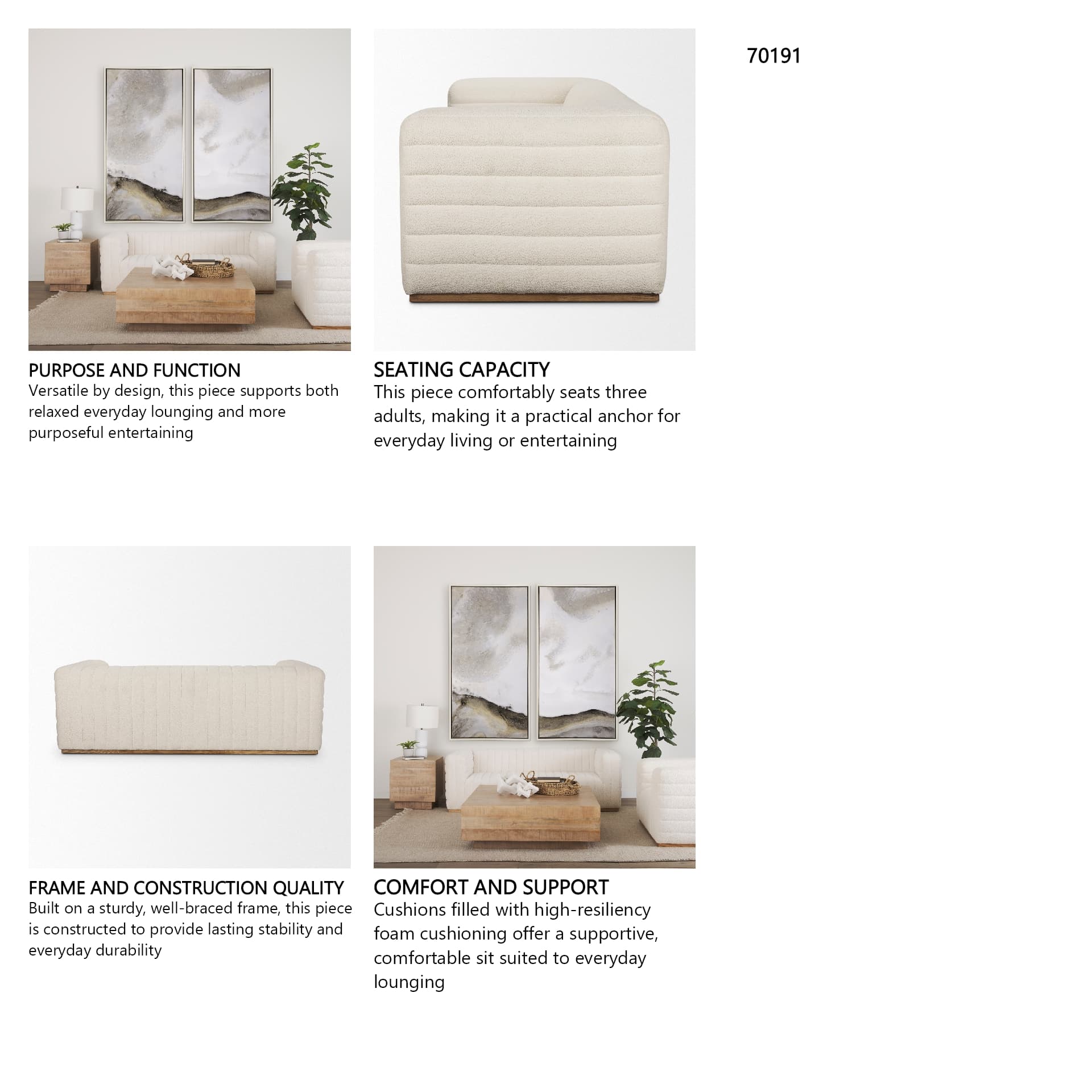 Ricciardo Cream Boucle 3-Seater Sofa — in a styled room