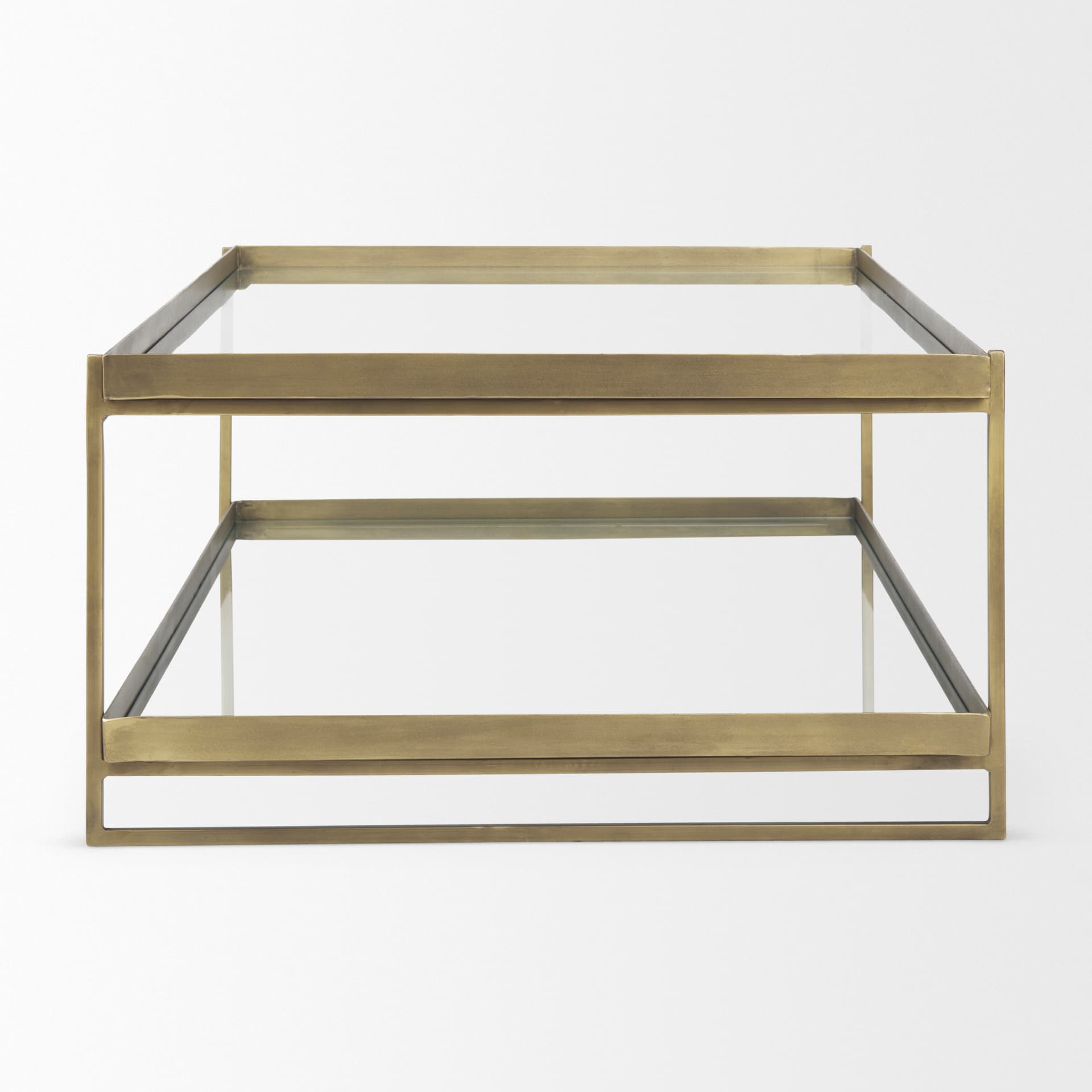Trey 56.0L x 32.0W x 17.0H Gold Metal W/Glass Coffee table — product photograph