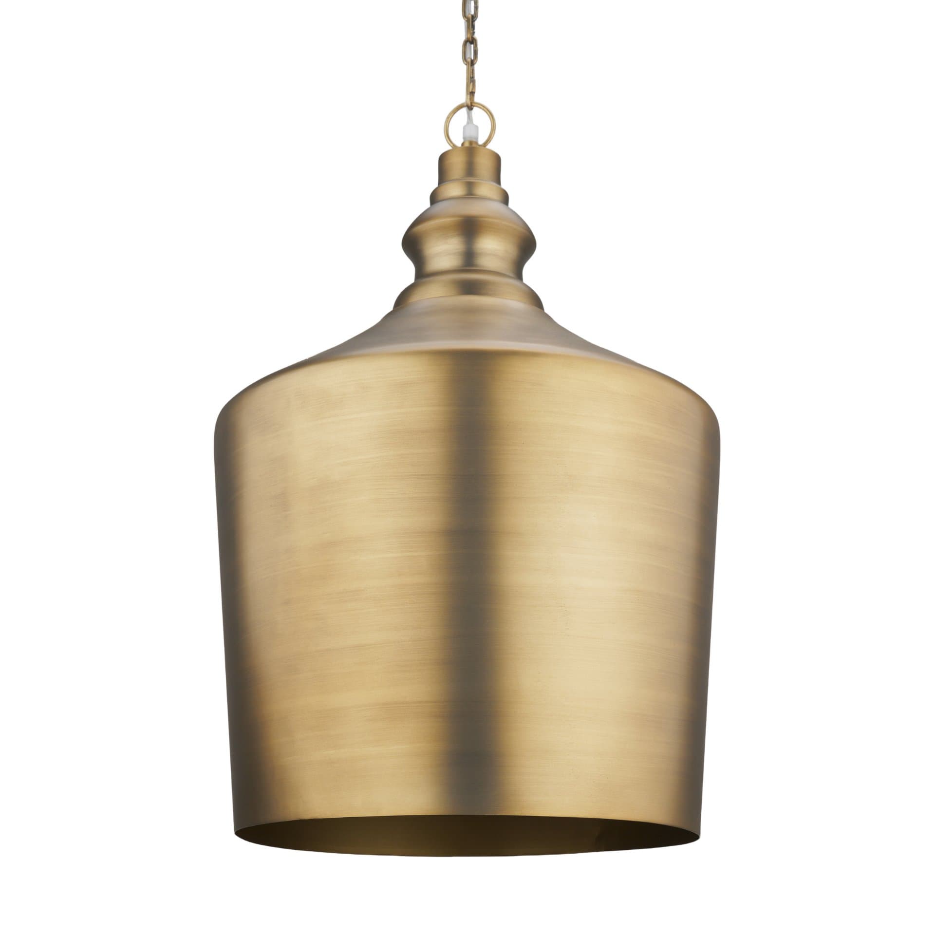 Keller Tall Antiqued Brass Metal 1-Light Pendant — product photograph