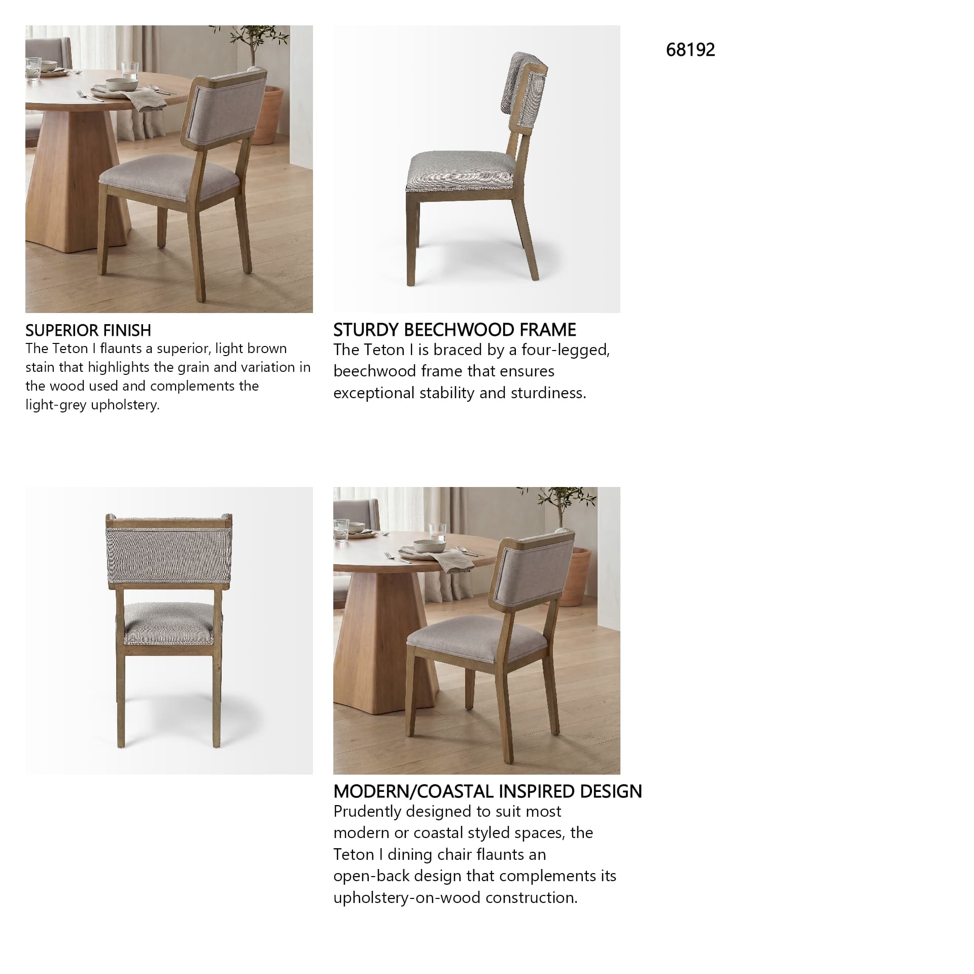 Tenton Open Back Dining Side Chair | Grey Fabric w/ Brown Wooden — in a styled room