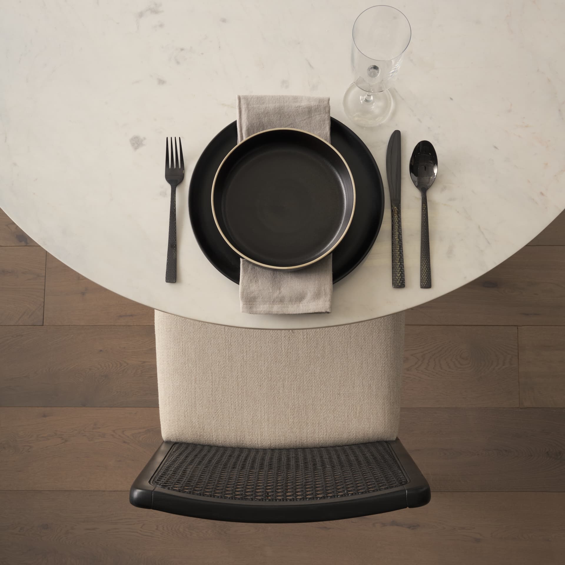 Clara Cane Back Dining Side Chair | Cream Fabric w/ Black Wood — product photograph
