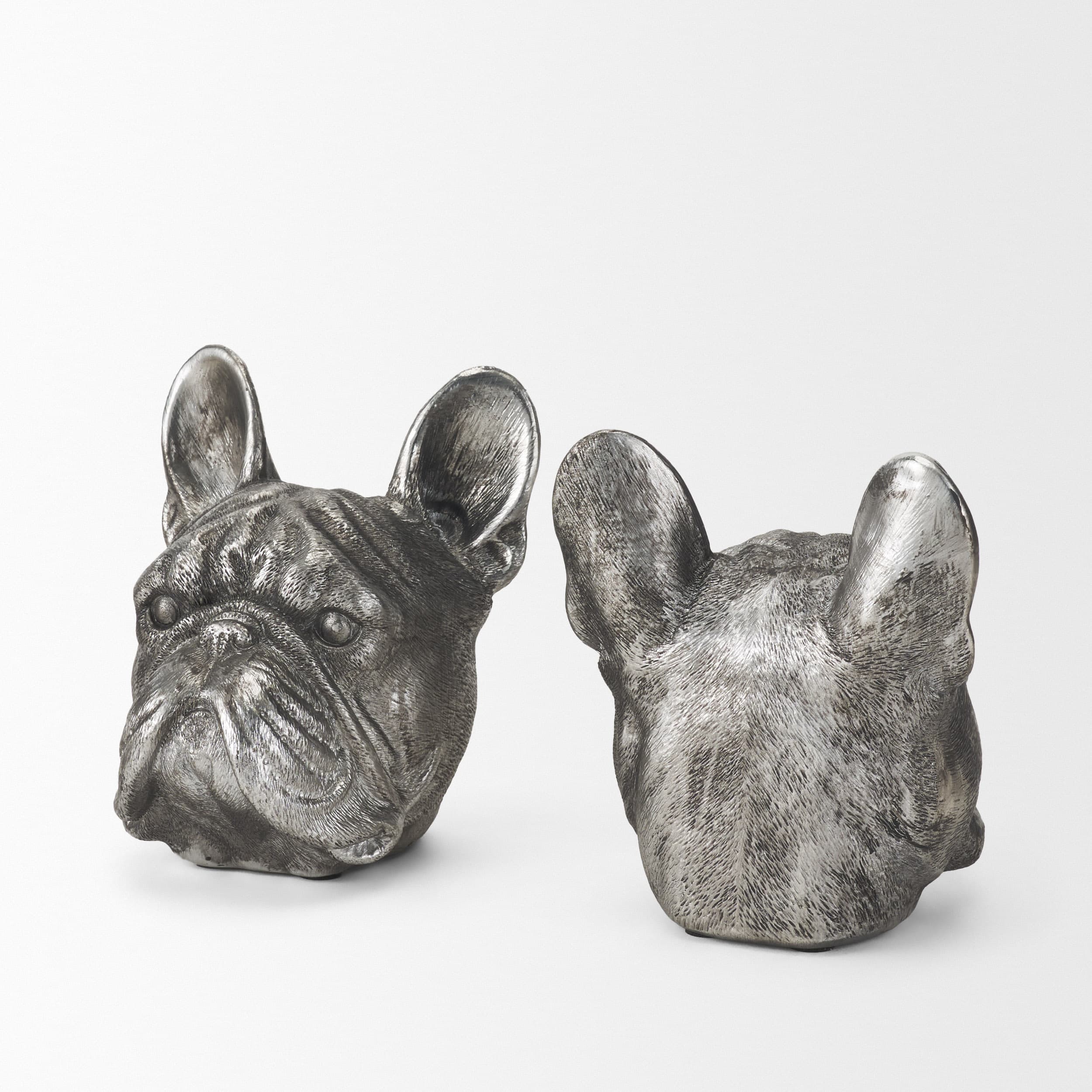 Bruno (Set of 2) 5L x 5W Silver American Bulldog Bookends — product photograph