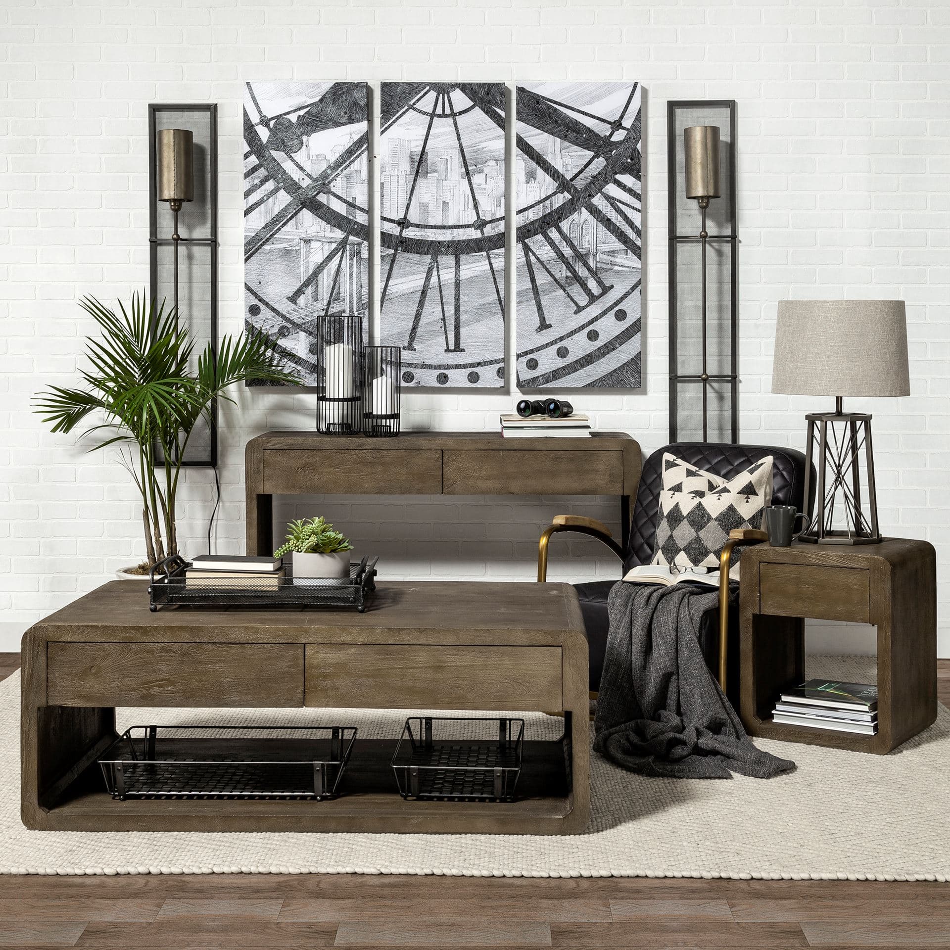 Raen (28.5"H) Gray Metal Octagonal Base w/Beige Shade Table Lamp — in a styled room