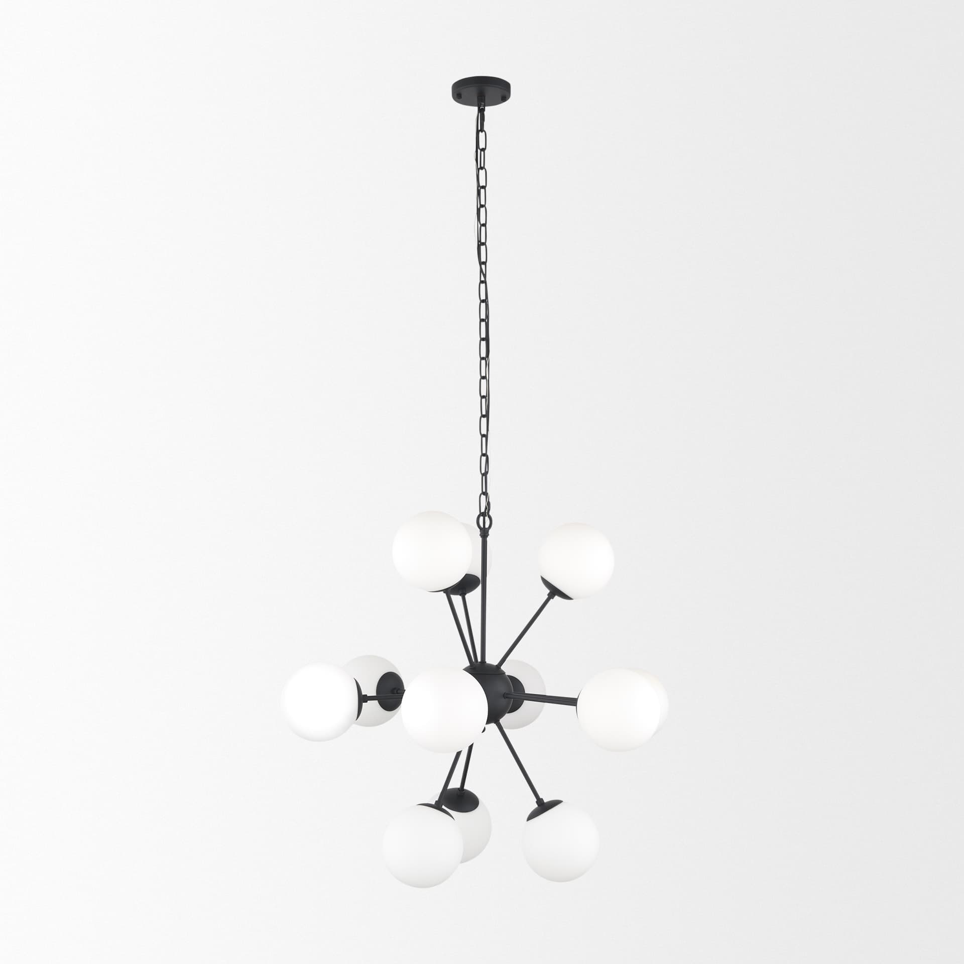 Barbara Matte Black Metal w/ Frosted Glass Globes 11-Light Chandelier — product photograph