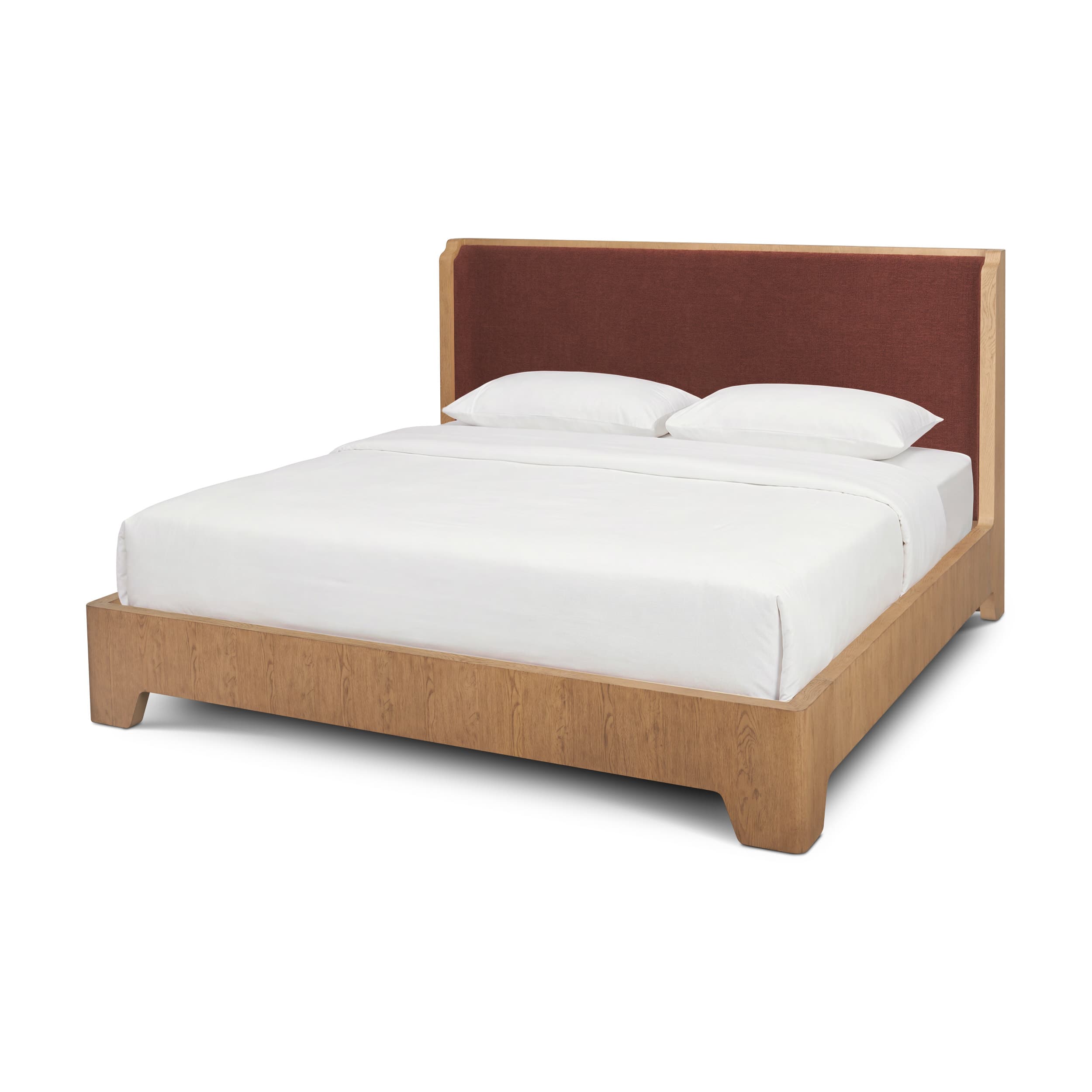 Holden King Upholstered Bedframe | Shelter Headboard | Burgundy Performance Fabric — product photograph