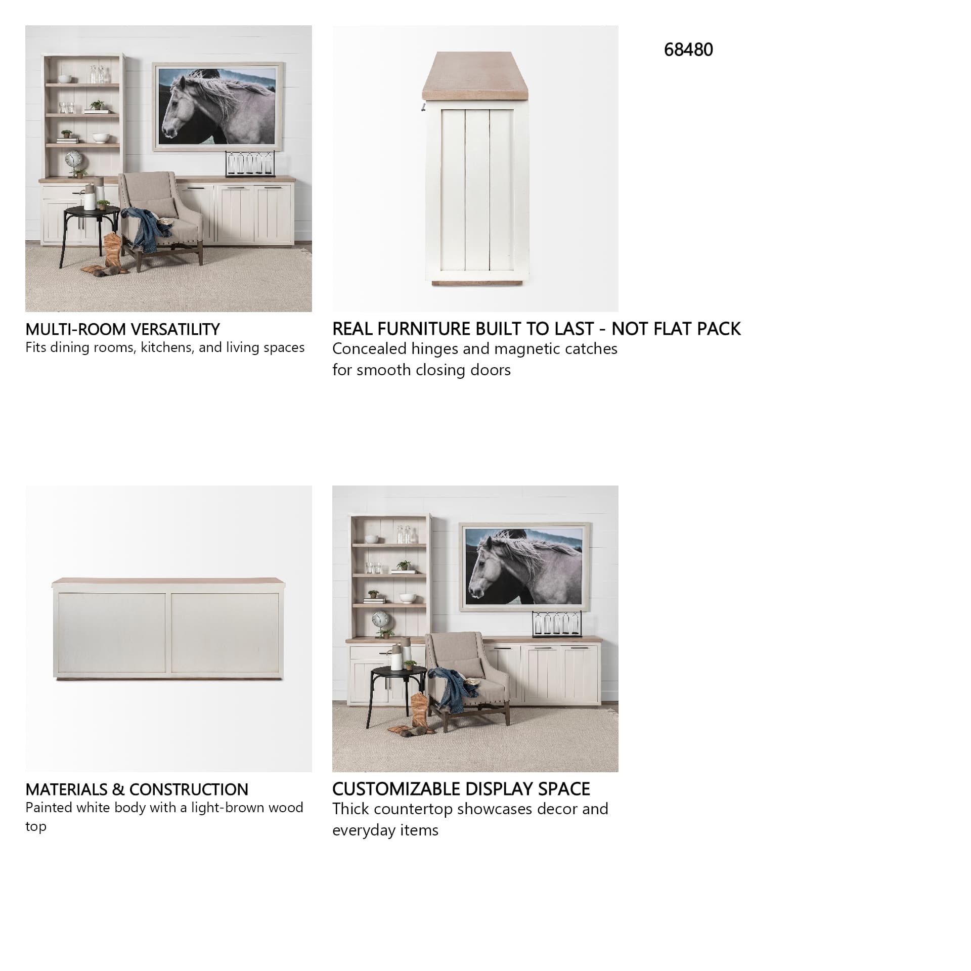 Fairview III Solid Wood Brown Top & White Frame 4 Cabinet Door Sideboard — in a styled room