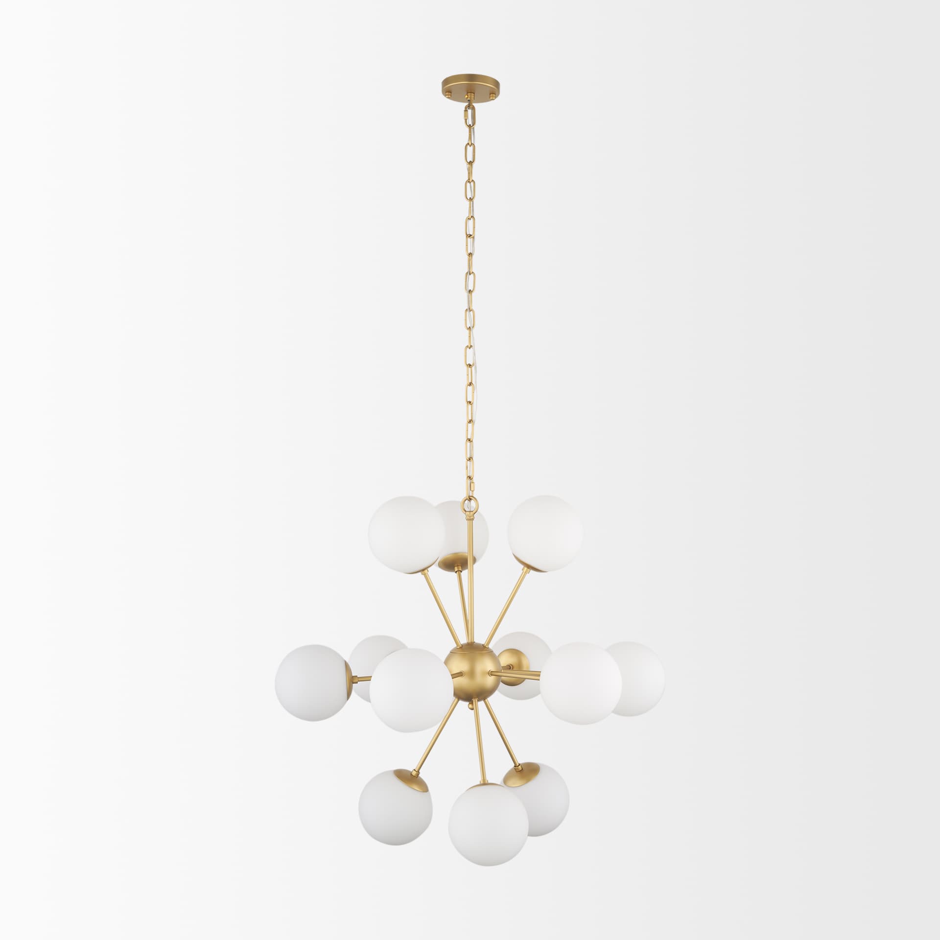 Barbara Brushed Gold Metal w/ Frosted Glass Globes 11-Light Chandelier — product photograph