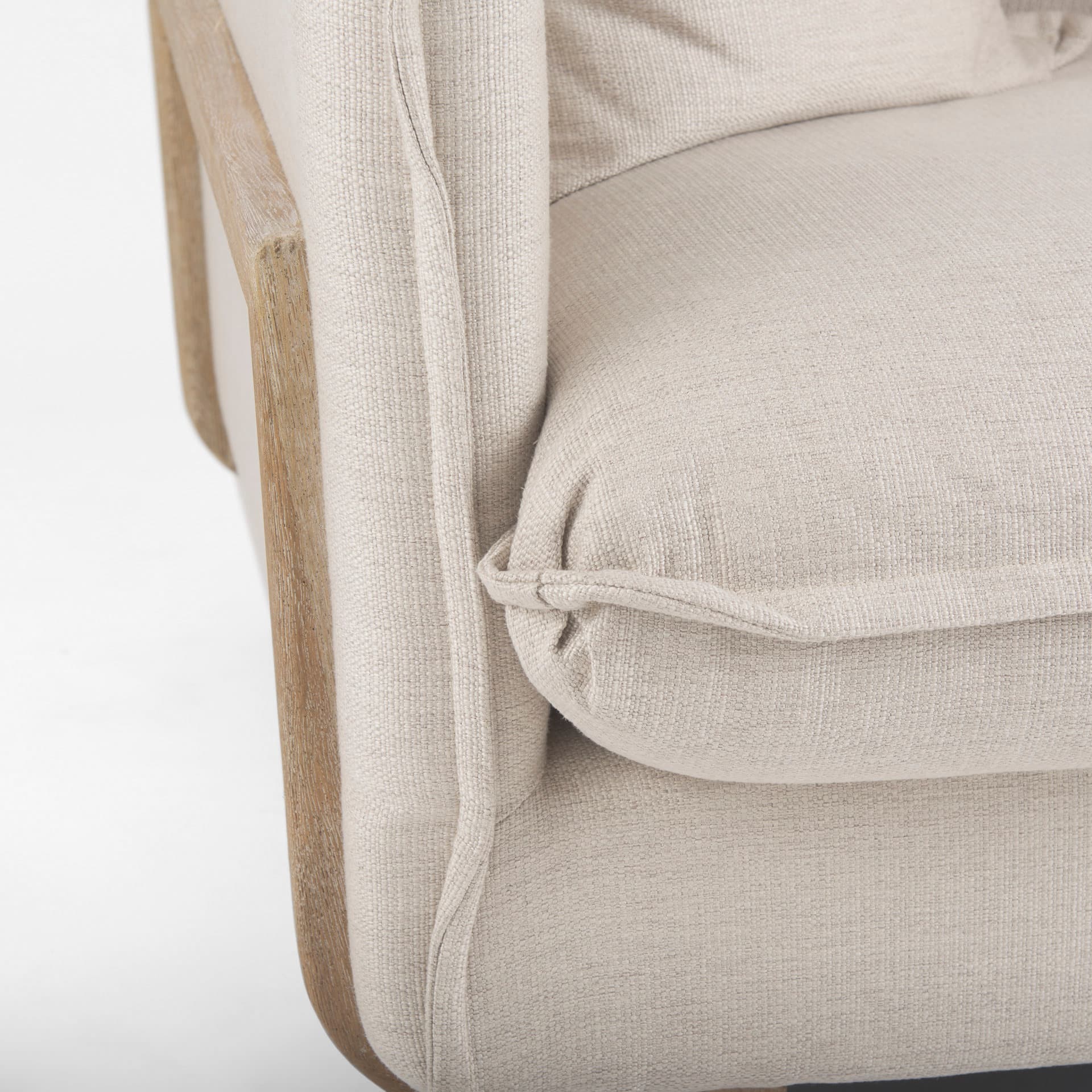 Roy II Beige Upholstered and Brown Wood Frame Arm Chair — product photograph
