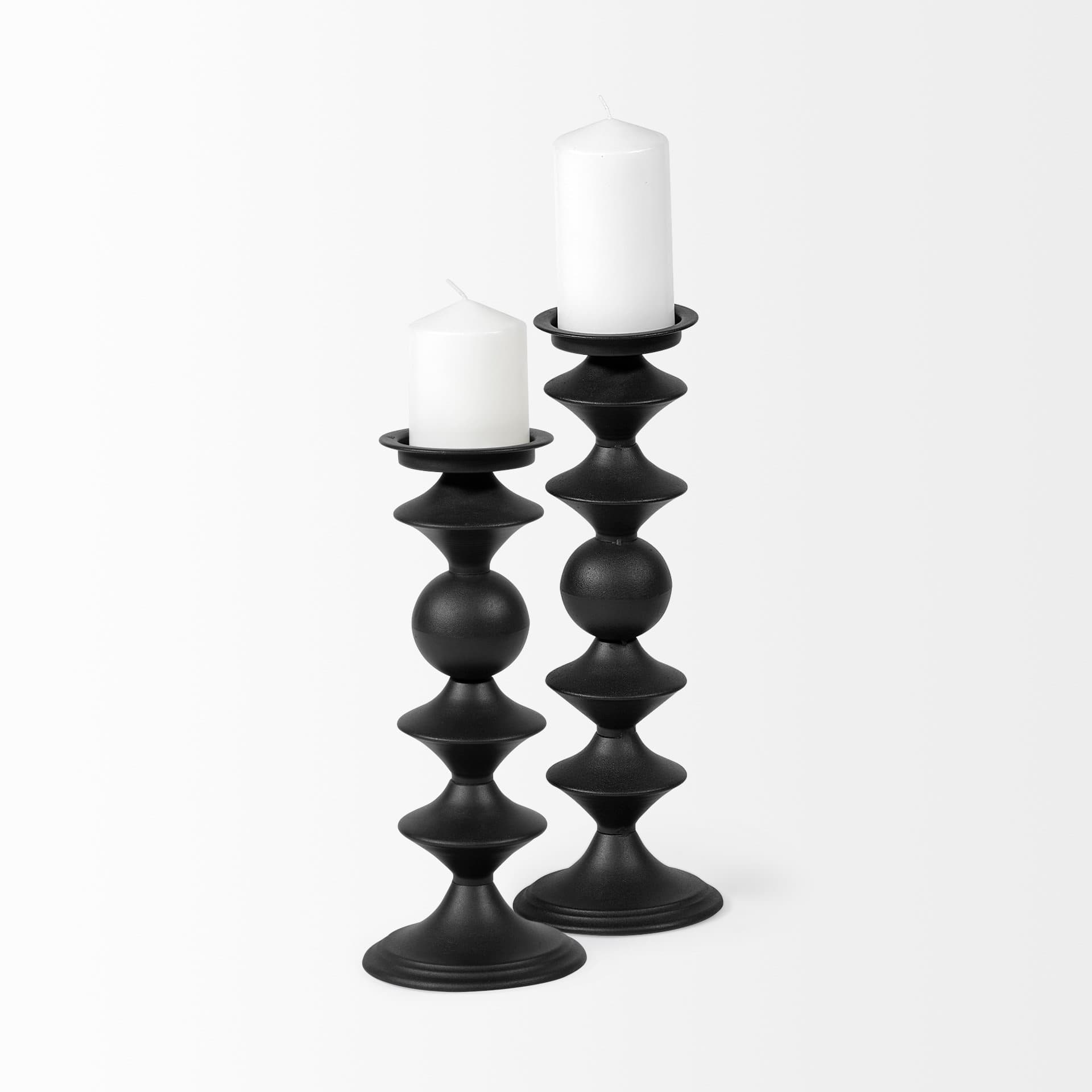Candelero II Large Black Metal Grooved Table Candle Holder — product photograph
