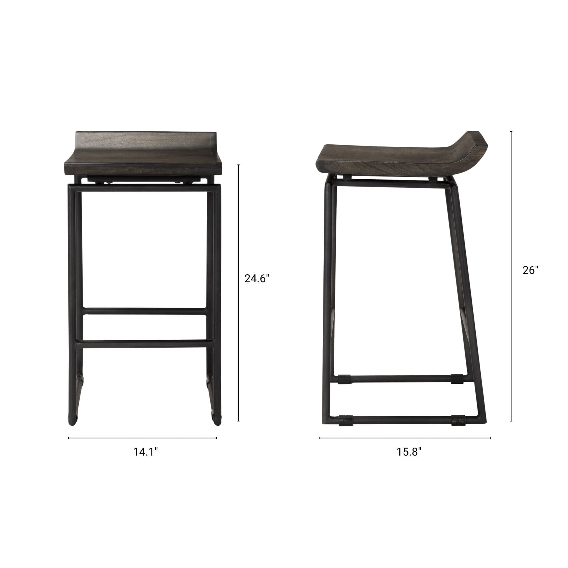Givens Low Back 26in Seat Counter Stool | Black Wood w/ Black Metal — product photograph