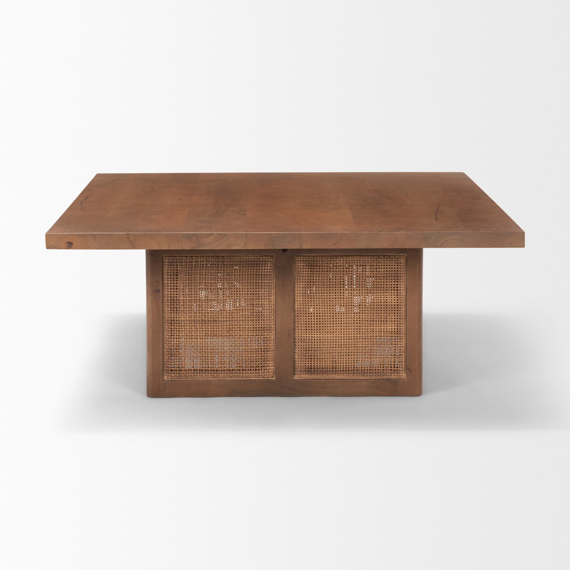 Grier 42" Square Medium Brown Solid Wood w/ Cane Coffee Table — product photograph