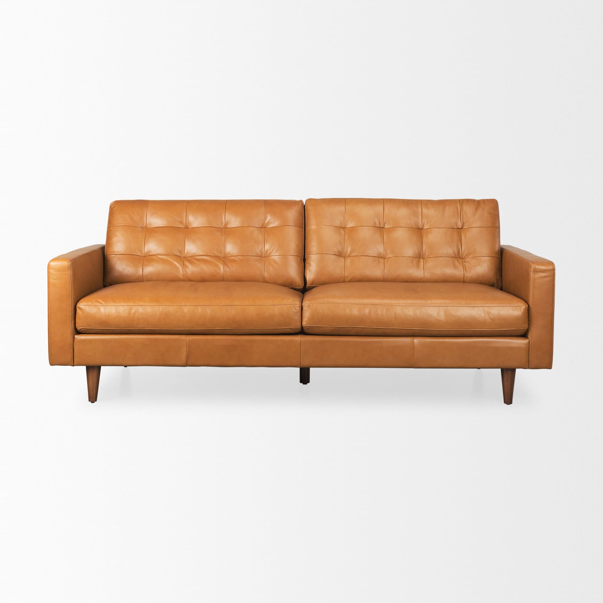 Olaf 88.2L x 37.8W x 35.0H Tan Leather Sofa — product photograph