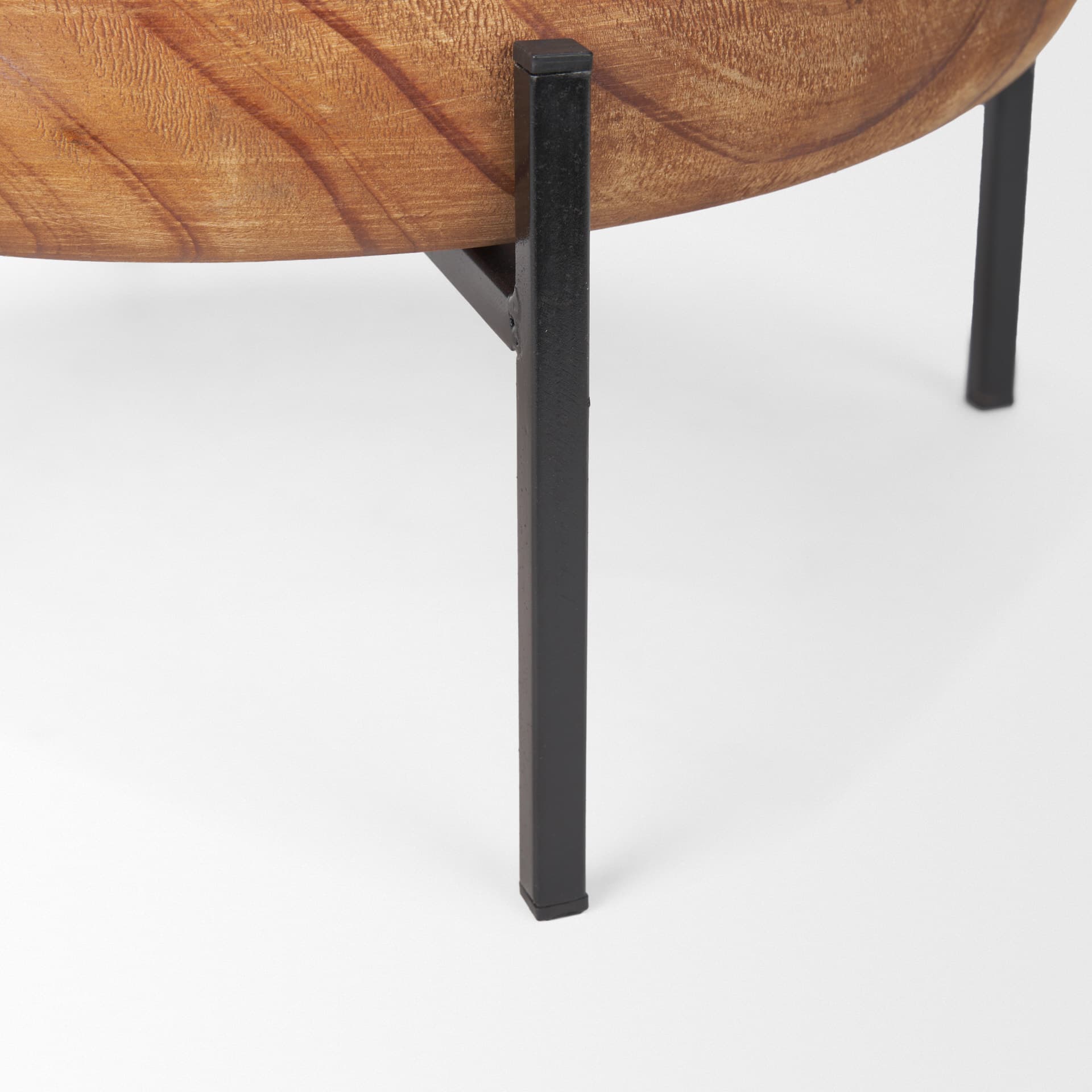 Wally Round Medium Brown Wood w/ Matte Black Metal Stand Trays — product photograph
