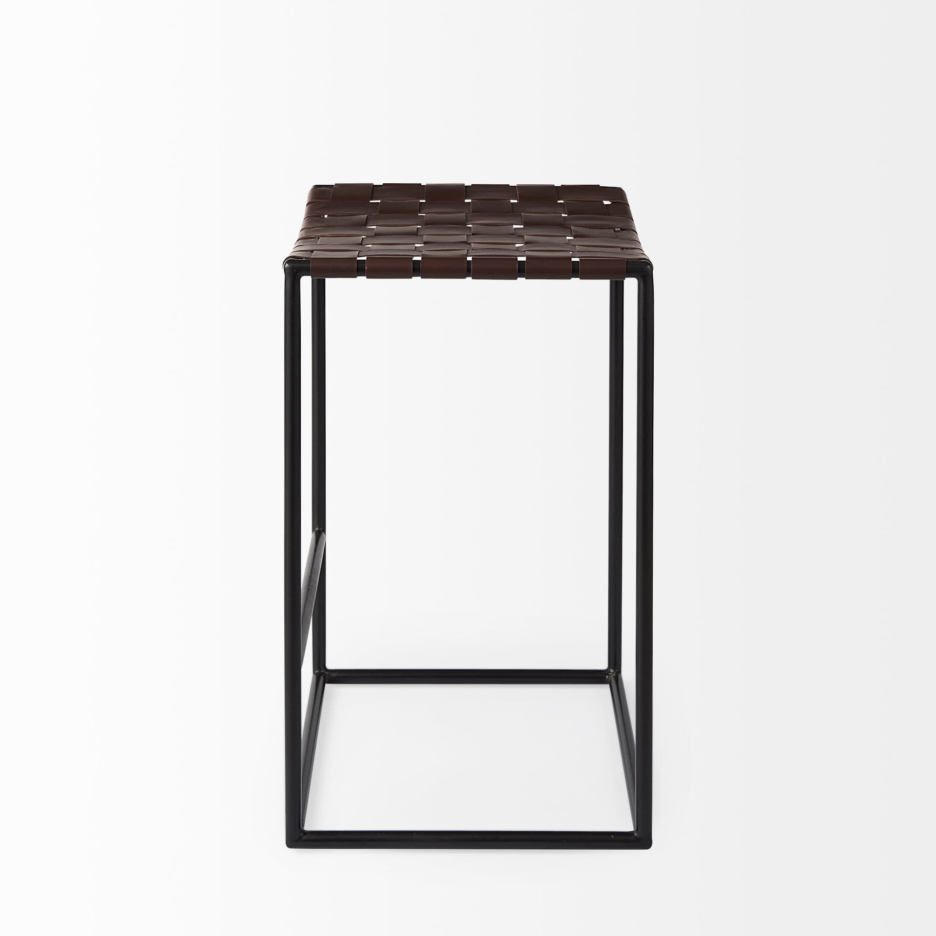 Clarissa Backless 26.25in Seat Counter Stool | Brown Leather w/ Metal — product photograph