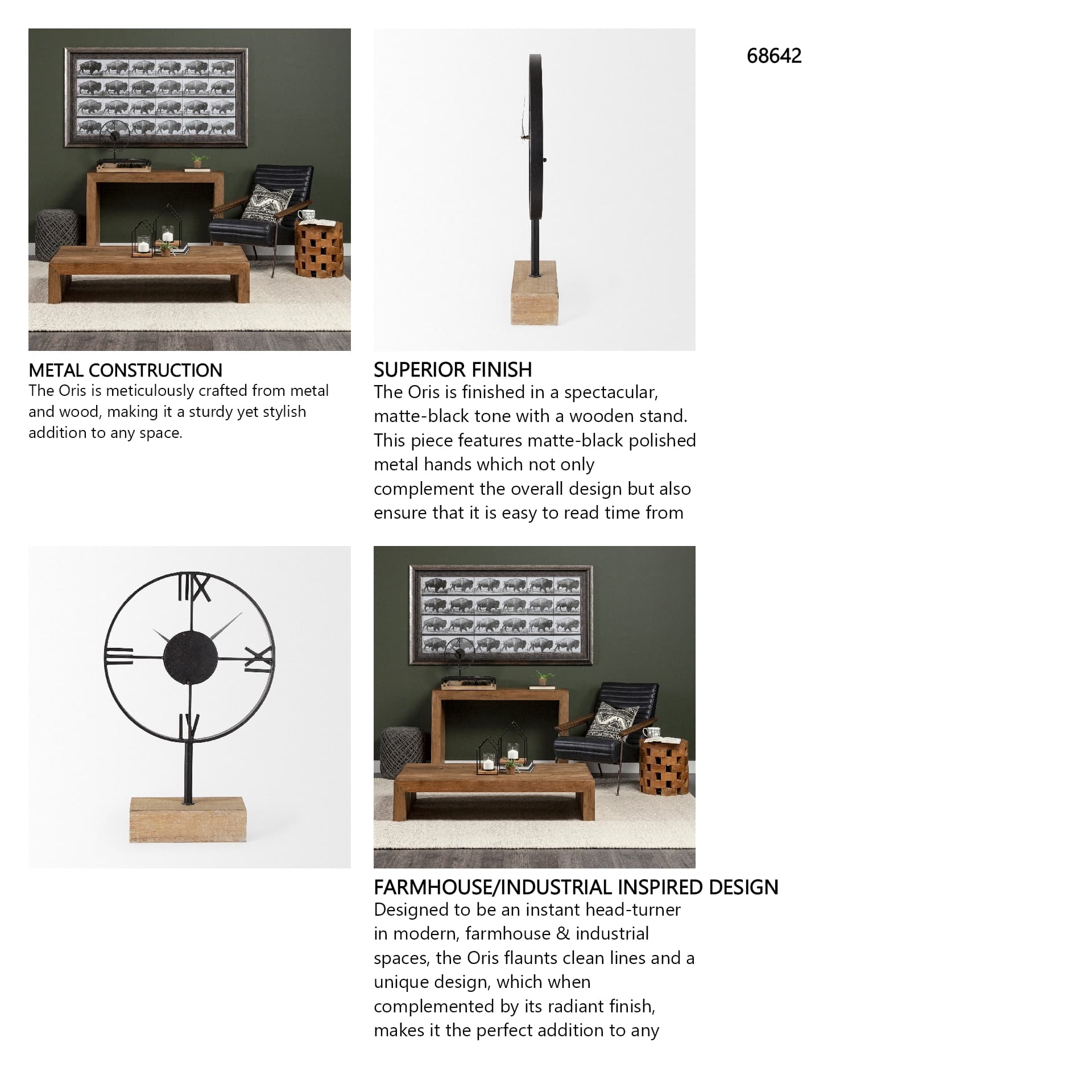 Oris Black Metal/Wood Open Frame Table Clock — in a styled room