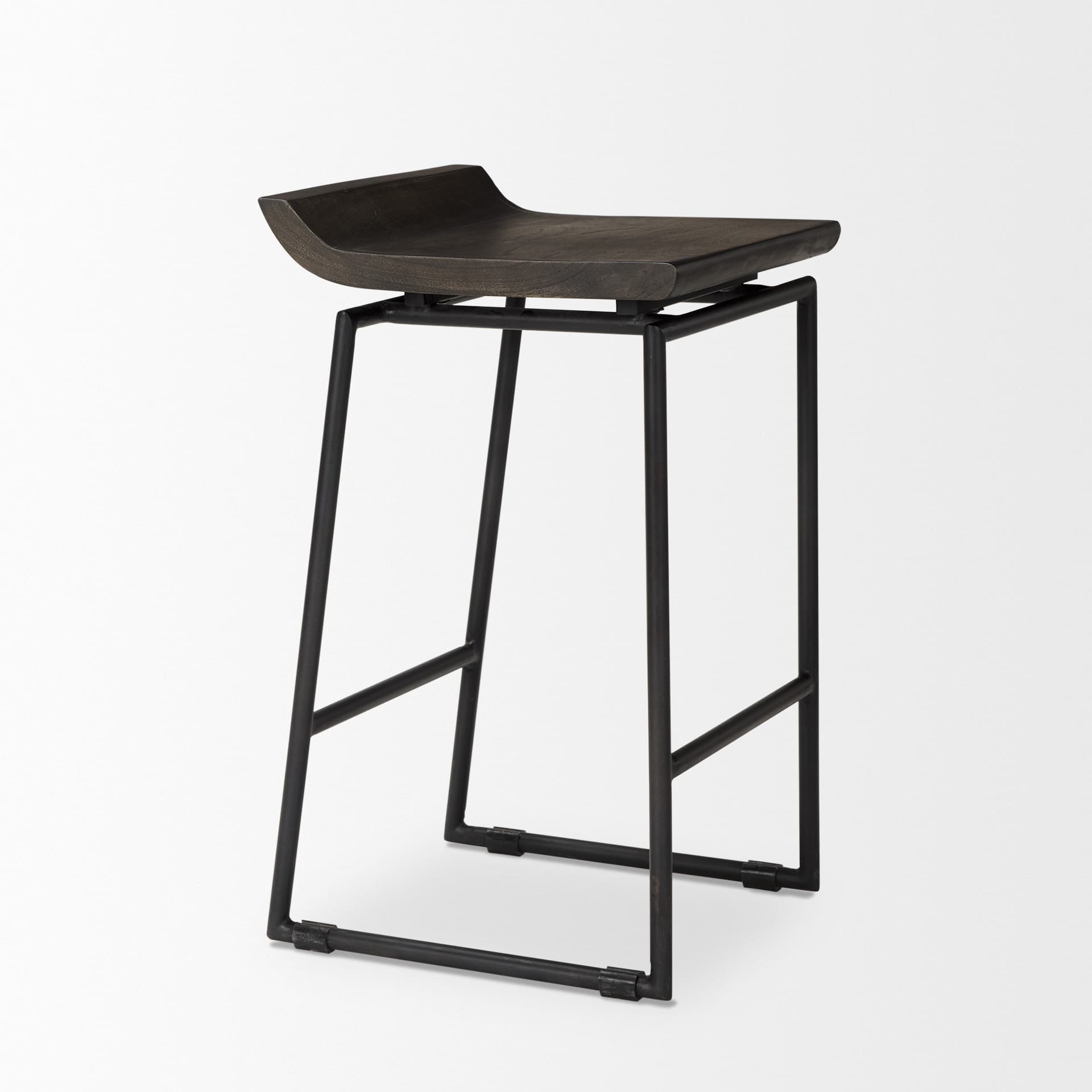 Givens Low Back 26in Seat Counter Stool | Black Wood w/ Black Metal — product photograph