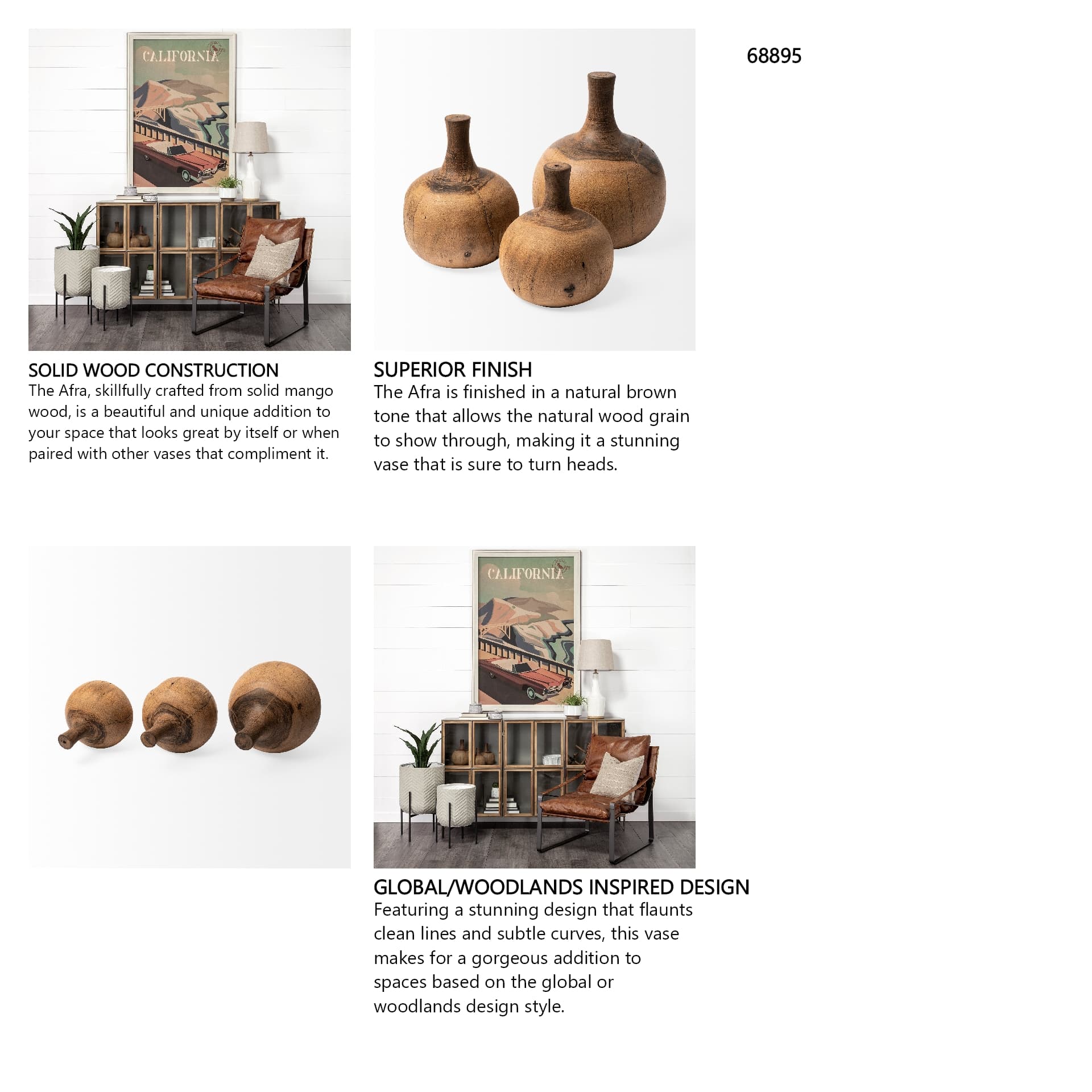 Afra Medium Solid Wood Vase Shaped Decorative Object — in a styled room
