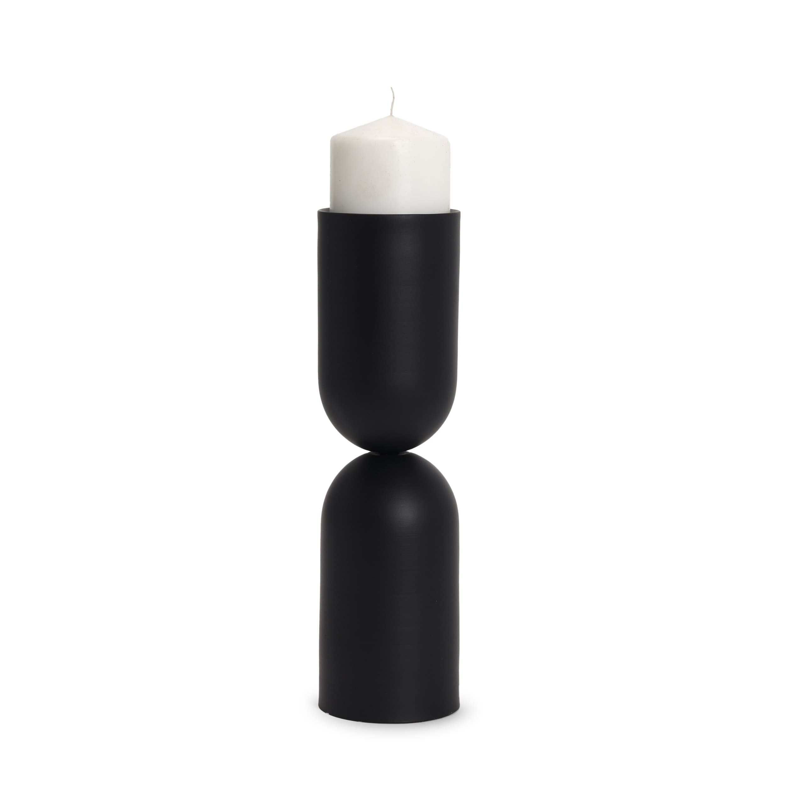Qamra Tall Black Metal Pillar Candle Holder — product photograph