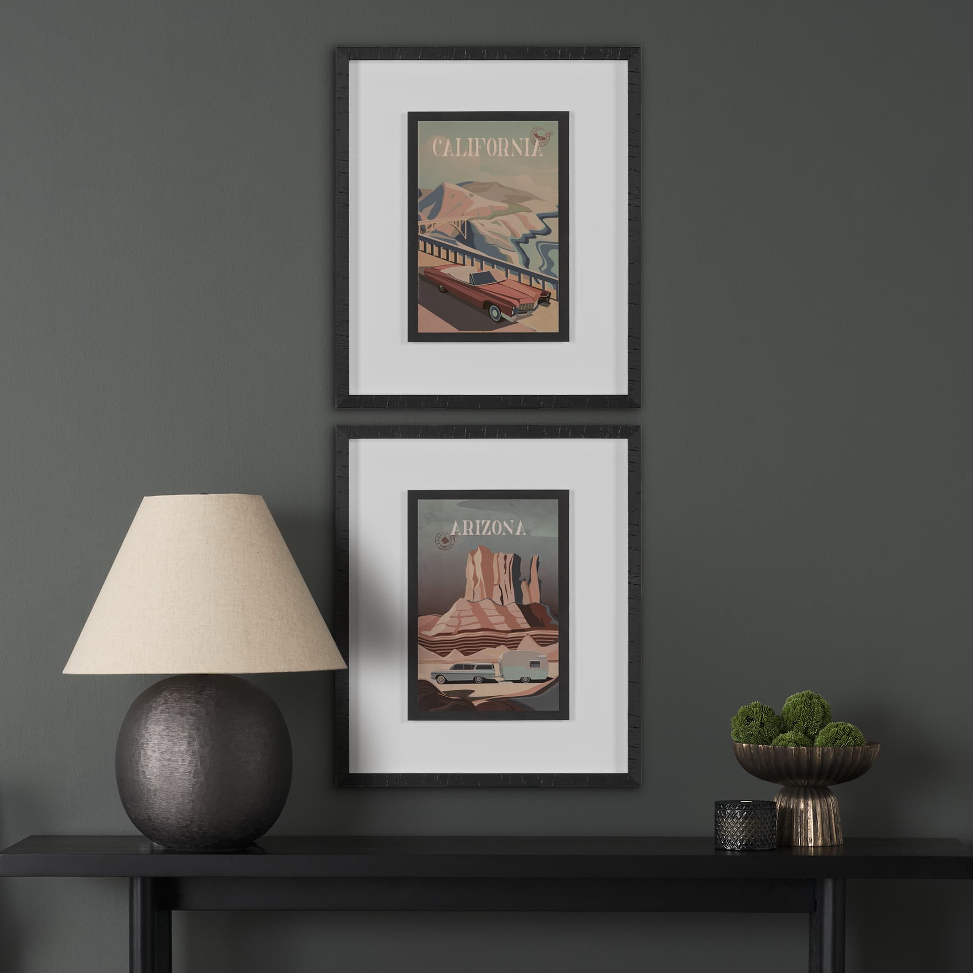 California Go USA (M) by Mercana Studio a Framed Art Print Matted under Glass — in a styled room