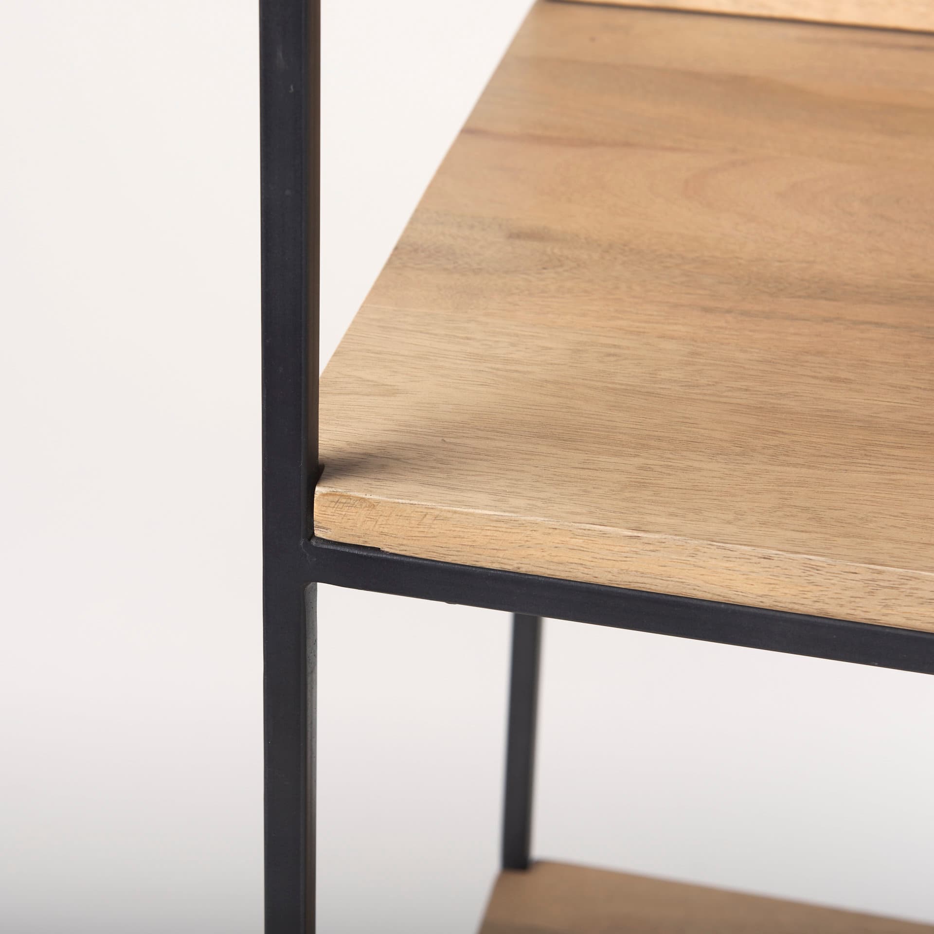 Morris 19.75 L x 15.0W x 72.5H Beige Wood W/Black Metal Frame 4-Tier Shelving Unit — product photograph
