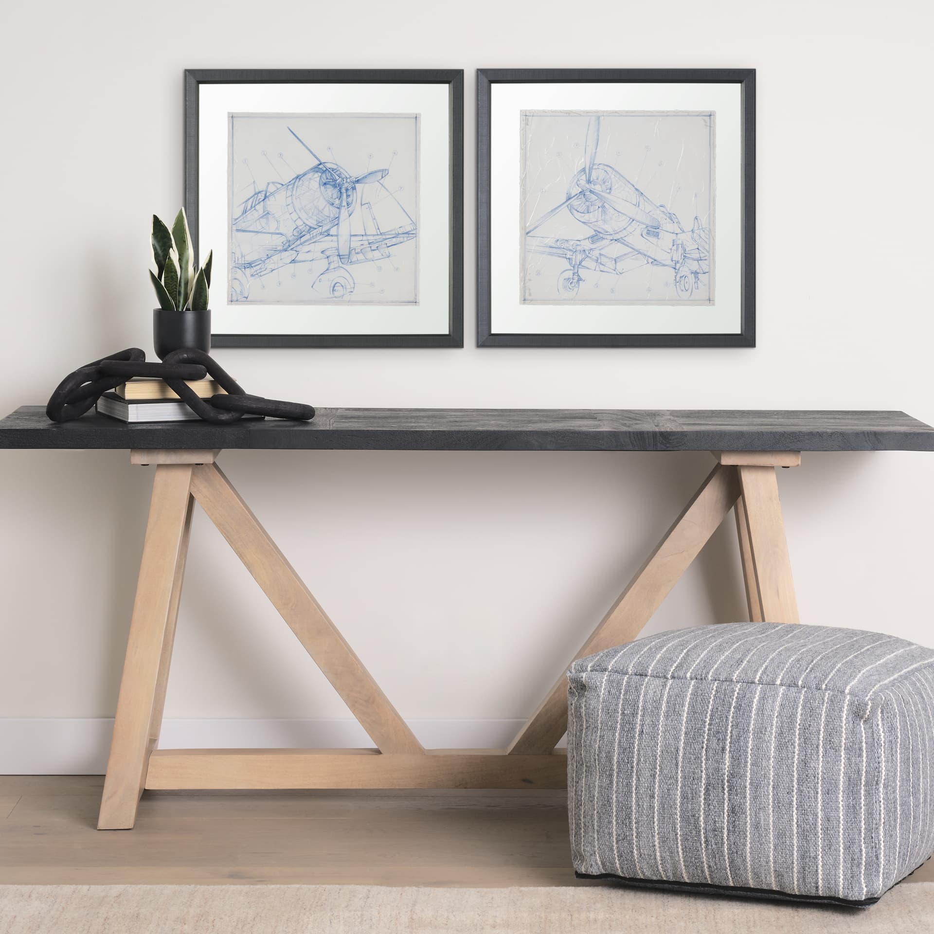 Airplane Mechanical Sketch I by Ethan Harper Hand Embellished Framed Art Print Matted under Glass — product photograph