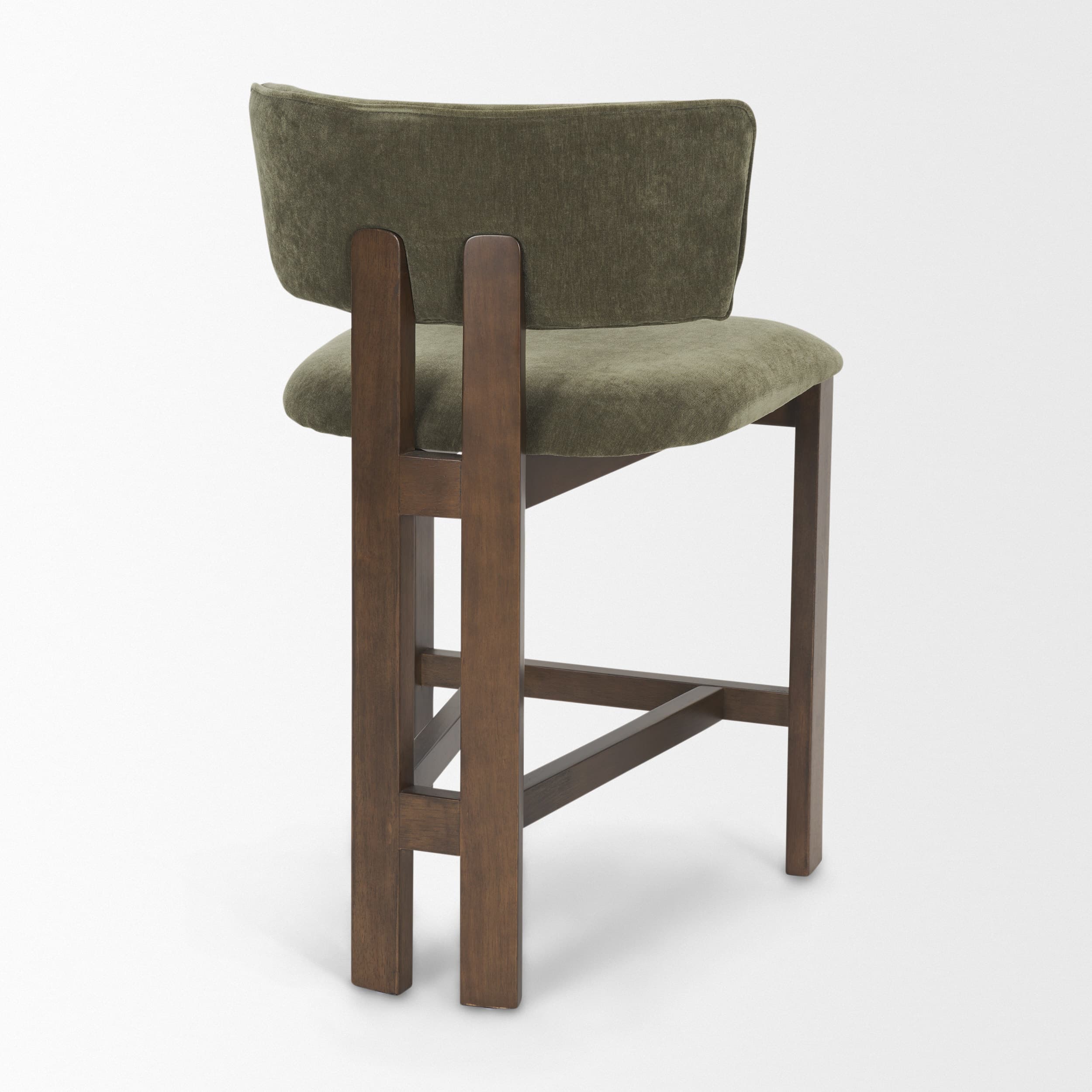 Soho Open Back 35.3in Seat Counter Stool | Olive Fabric w/ Brown Wood — product photograph