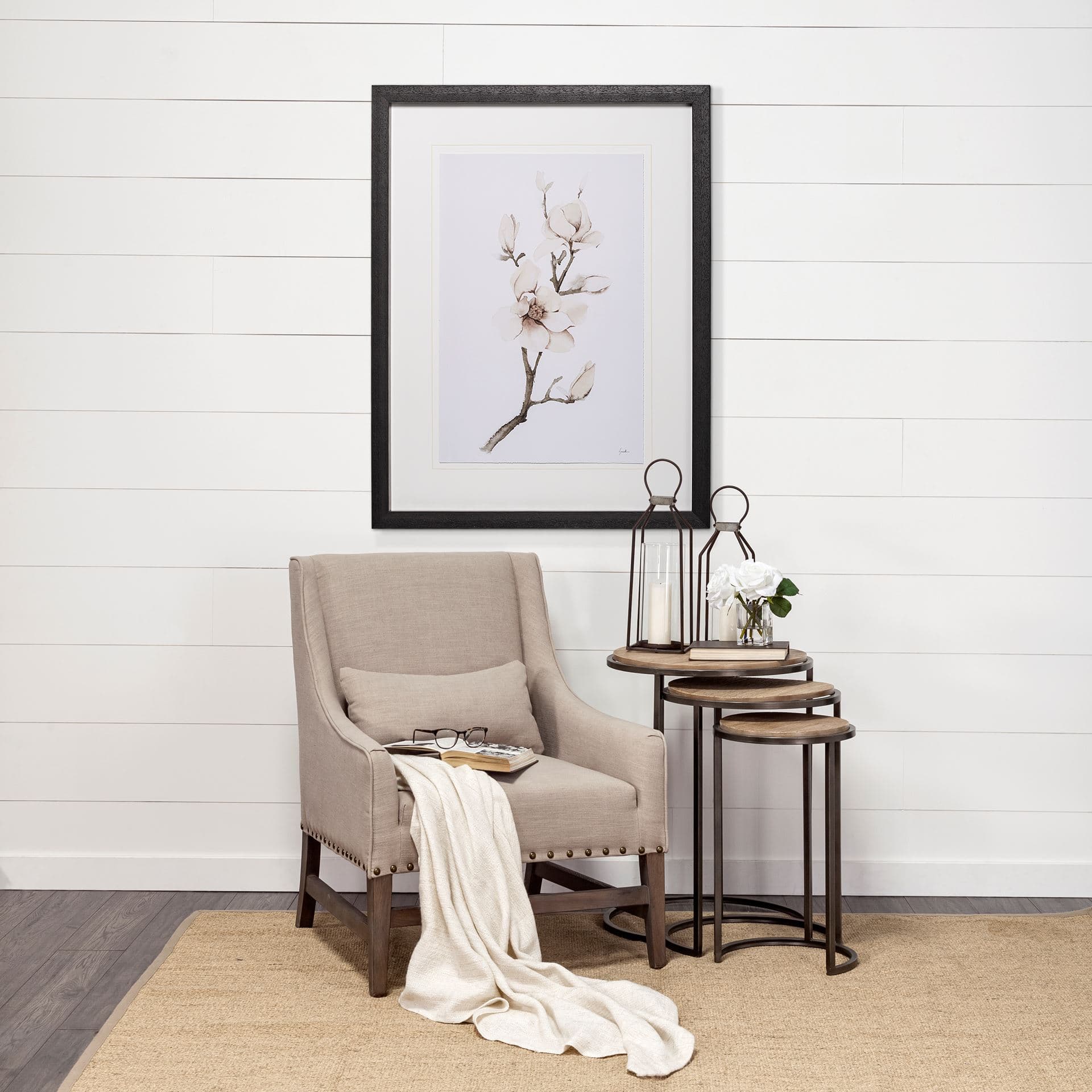 Glover (Set of 3) 20L x 20W Brown Wood Round Top W/Metal Nesting Accent Tables — in a styled room