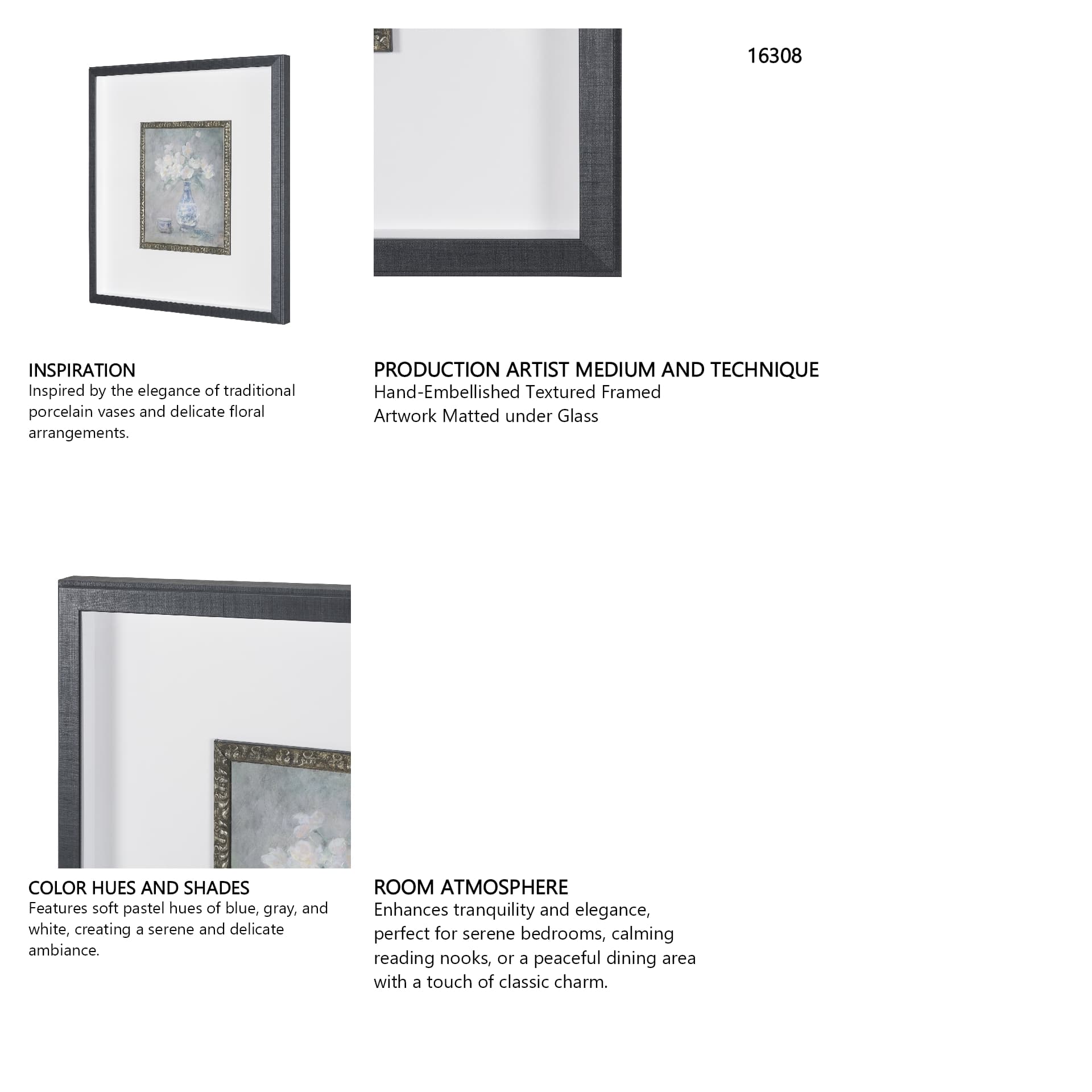 Dynasty Bloom III by Mercana Studio Hand-Embellished Textured Framed Artwork Matted under Glass — product photograph