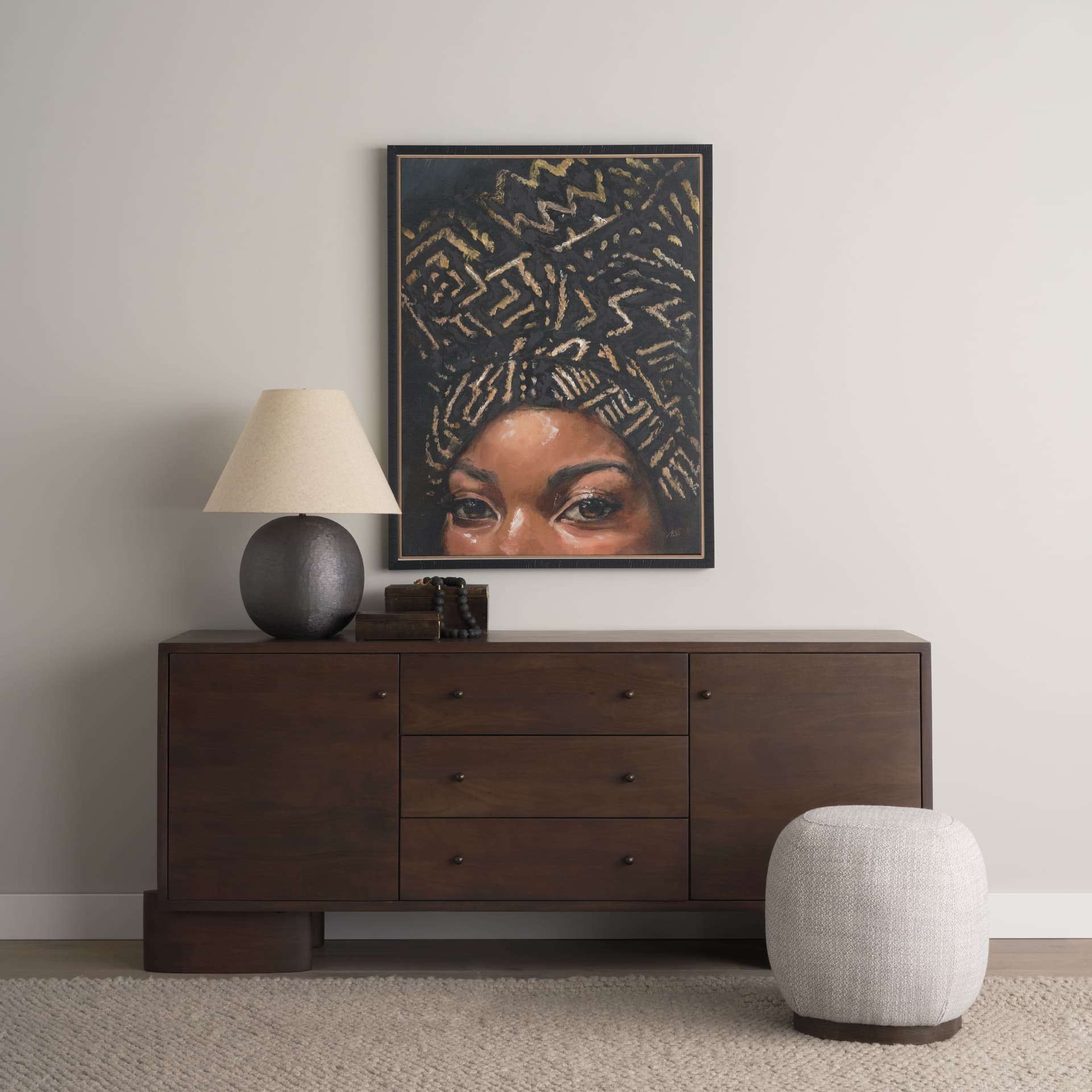 Mud Cloth Head Scarf II by Mercana Studio a Hand Embellished Textured Framed Canvas — product photograph