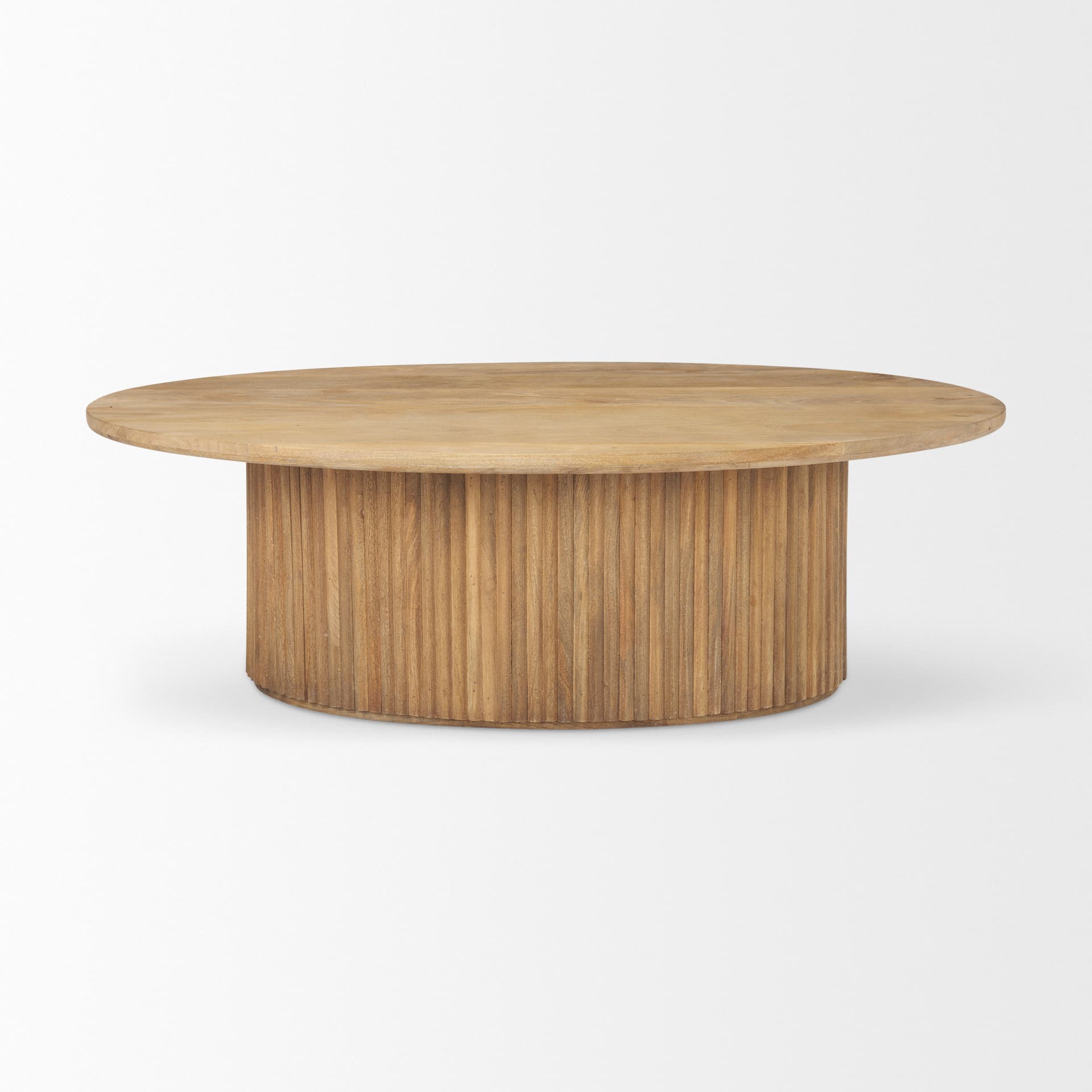 Terra 48L x 28W x 15H Light Brown Wood Oval Fluted Coffee Table — product photograph