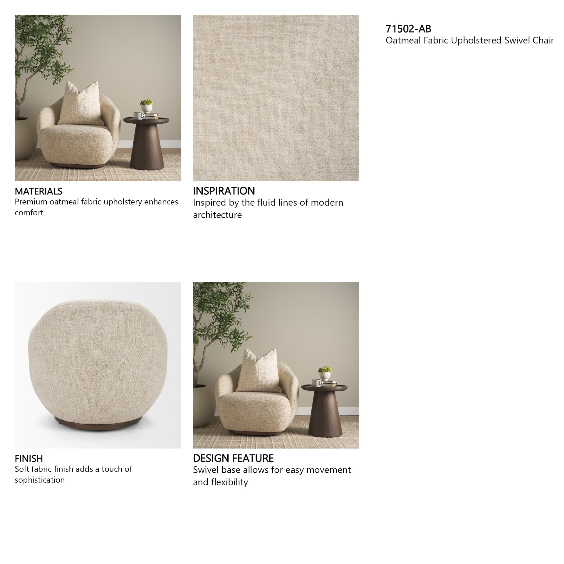 Hudson Oatmeal Fabric Upholstered Swivel Chair — product photograph
