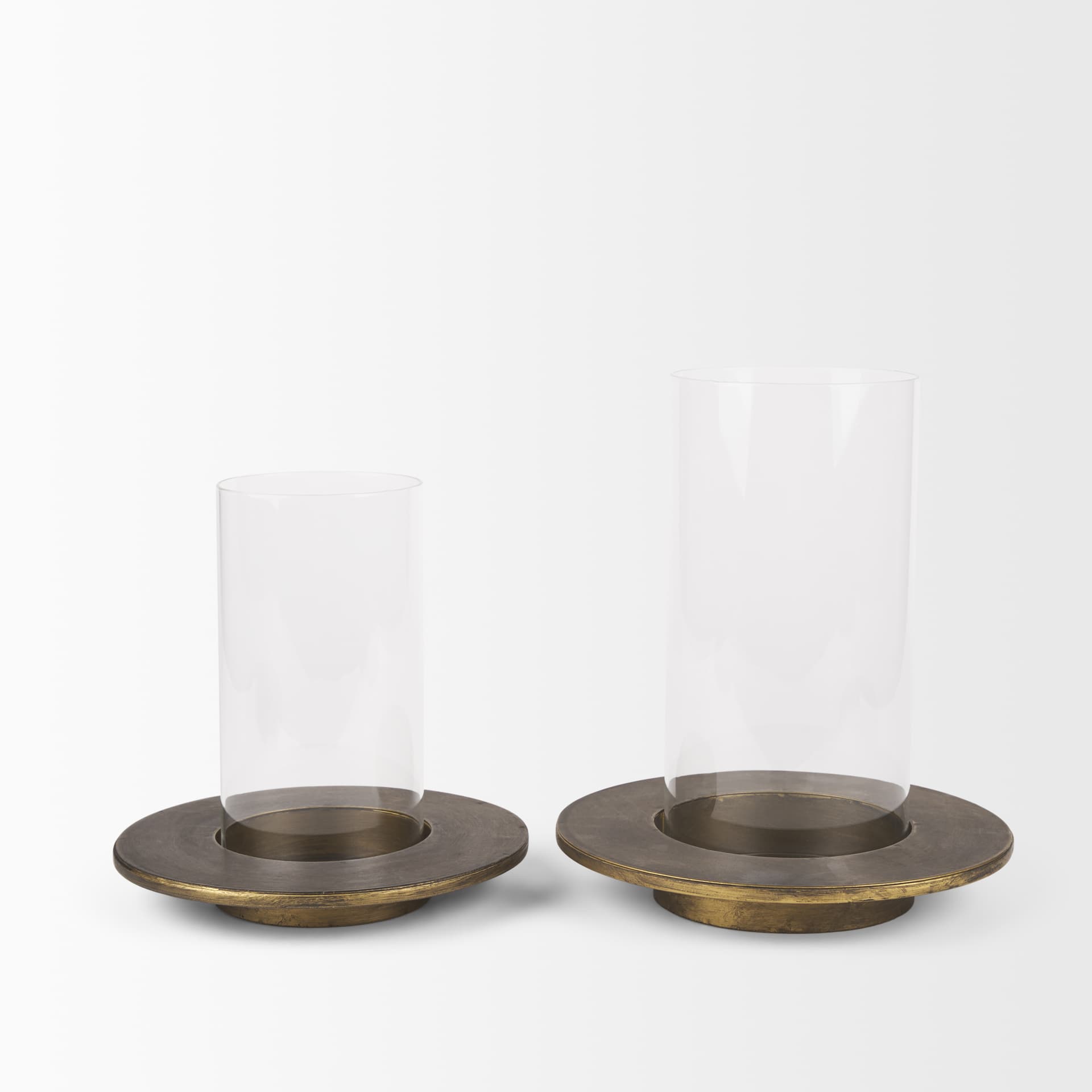 Vivian Gold Metal and Glass Hurricane Candle Holder (Set of 2) — product photograph