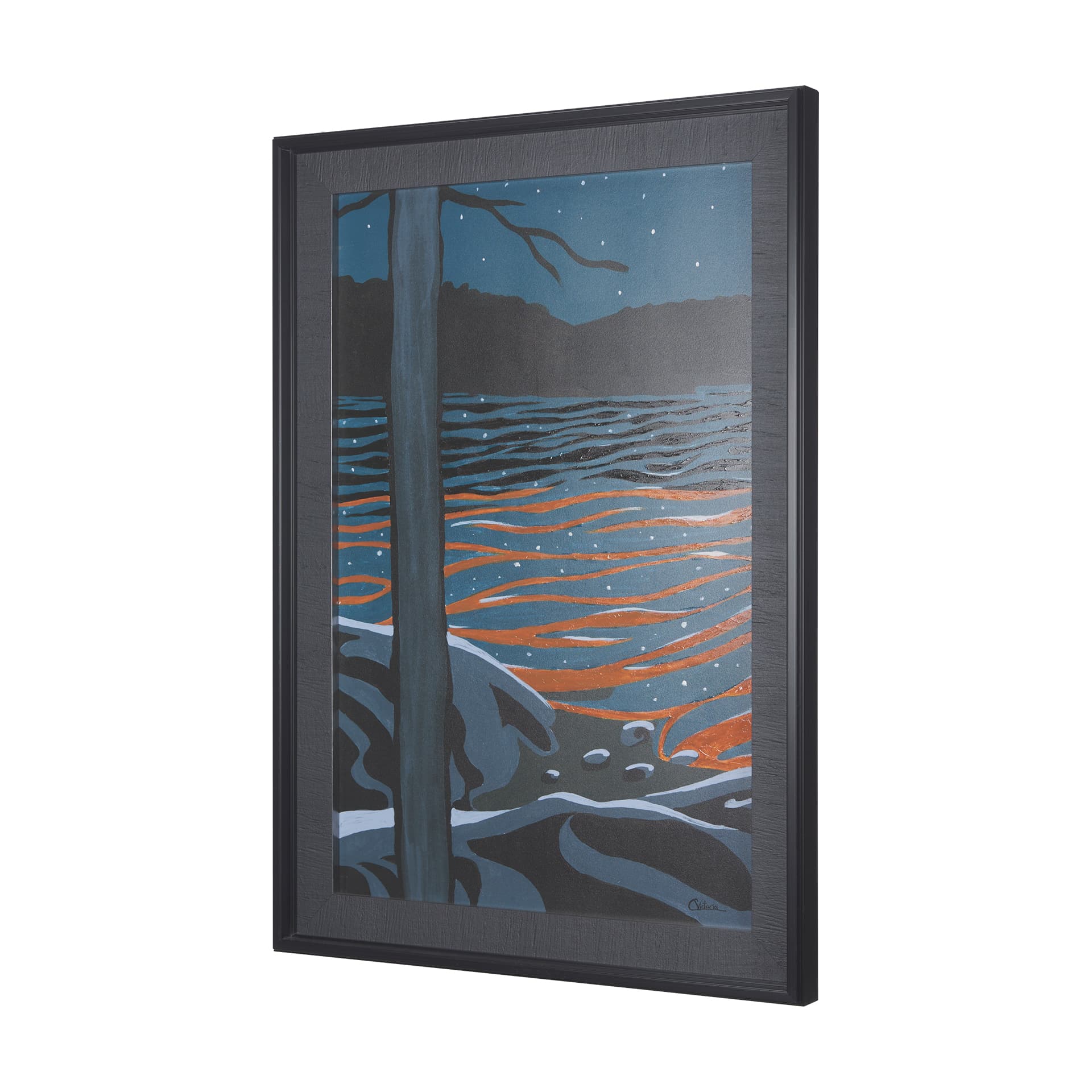 Sea bay at night I by Mercana Studio a Hand Embellished Textured Framed Art Print — product photograph