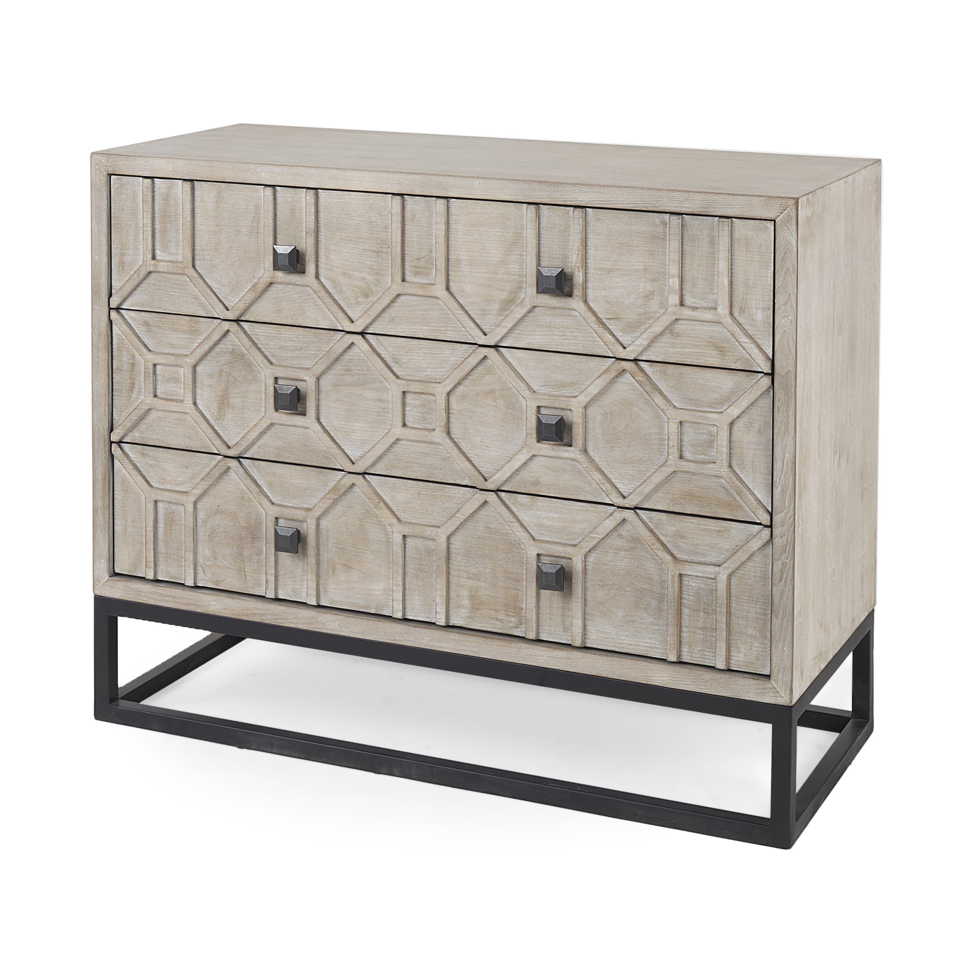 Genevieve I 39L x 16W Light Brown Fir Veneer 3 Drawer Accent Cabinet — product photograph