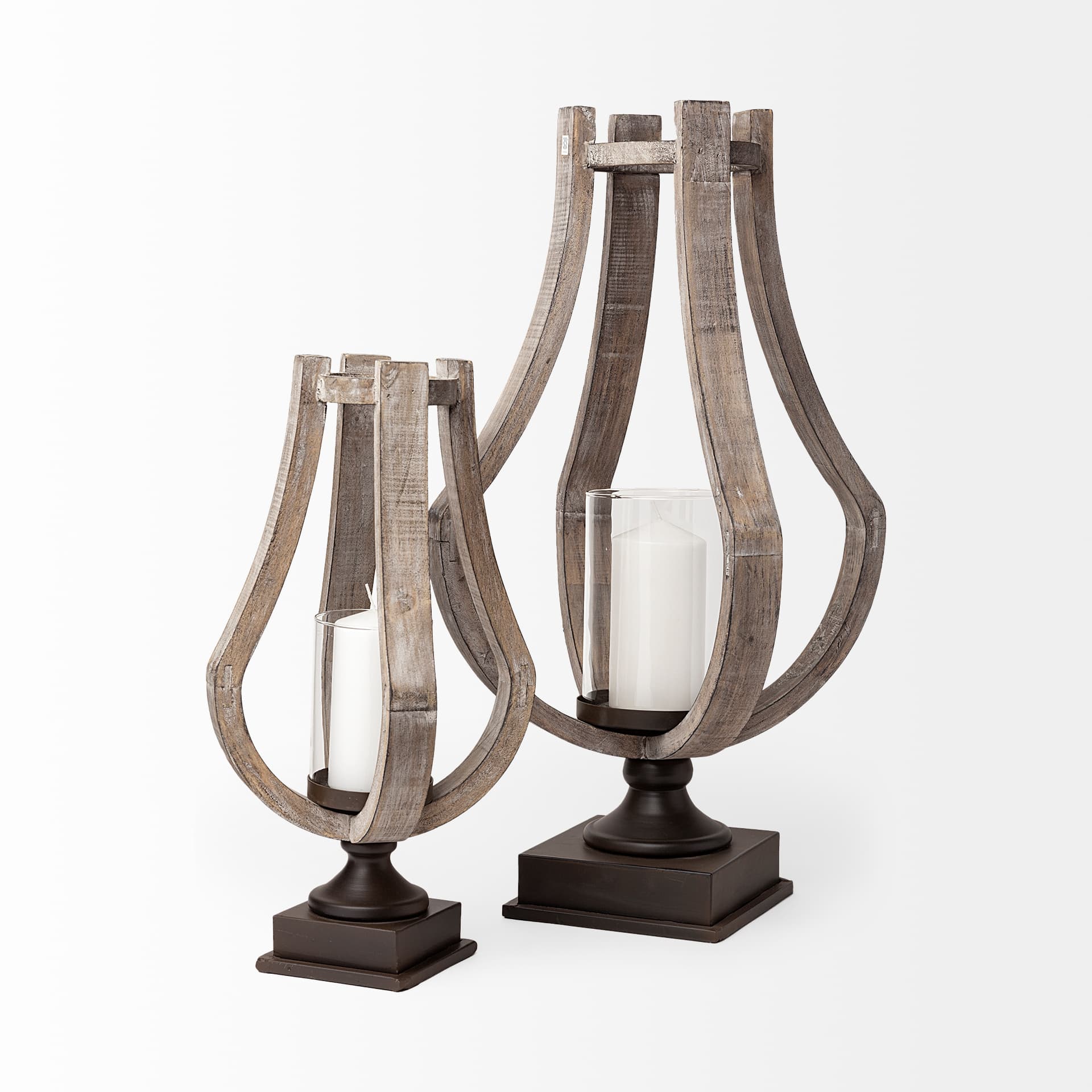 Brillion Small Rustic Wood Metal Table Candle Holder — product photograph