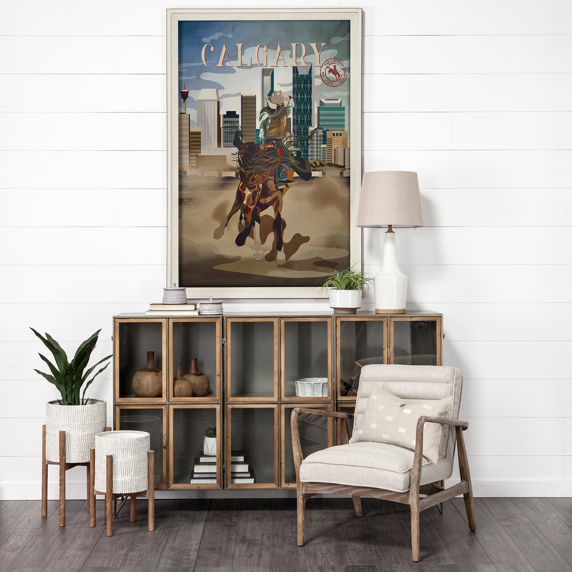 Calgary Go Canada (XL) by Mercana Studio a Hand Embellished Decograph Framed Art Print under Glass — in a styled room