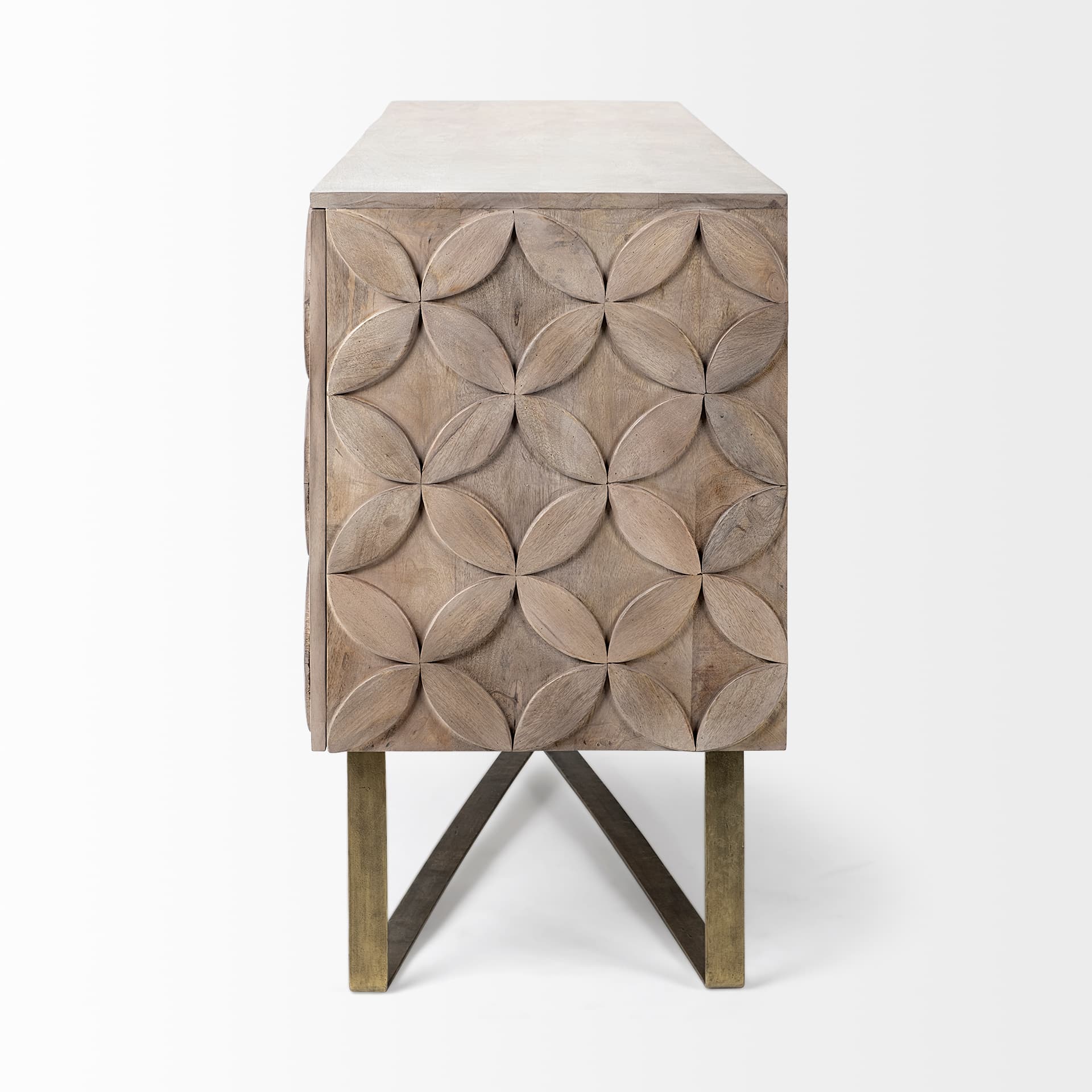 Excelsior I (72x18.3) Solid Wood Gold Metal Base 4 Cabinet Door SideBoard — product photograph