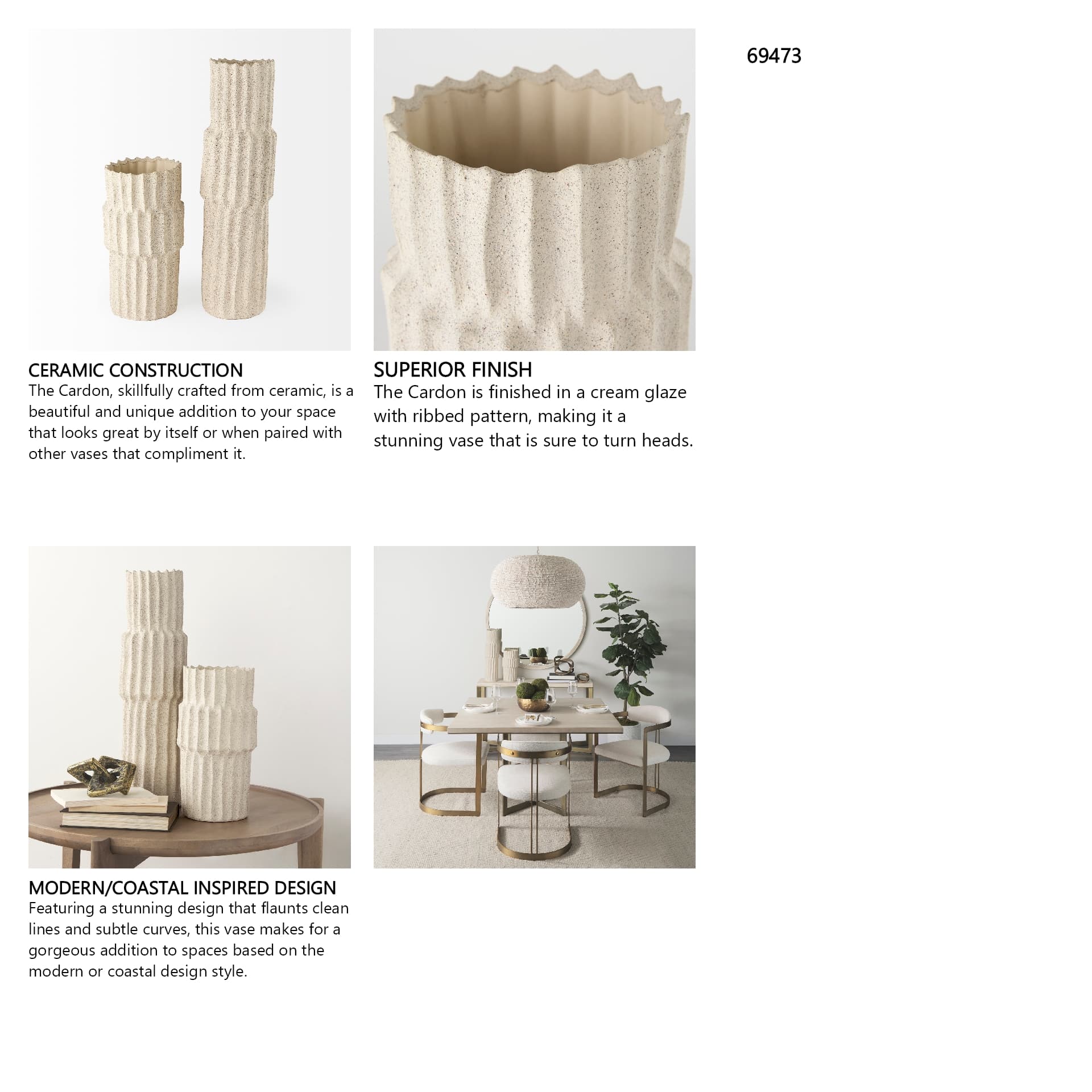 Cardon 14.4H Cream Ceramic Vase — in a styled room