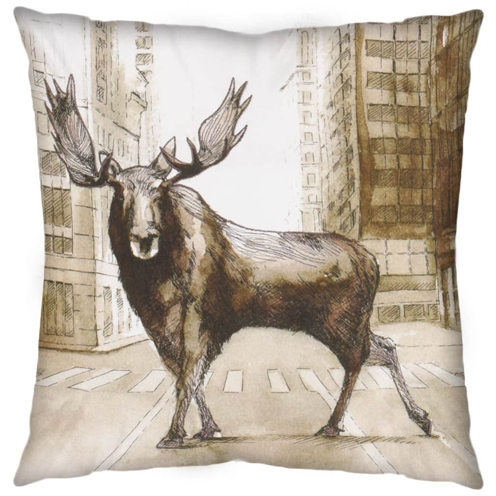 Northstreet II 18x18 Brown Moose City Crossing Pillow Cover w/Non-Allergen Filler — product photograph