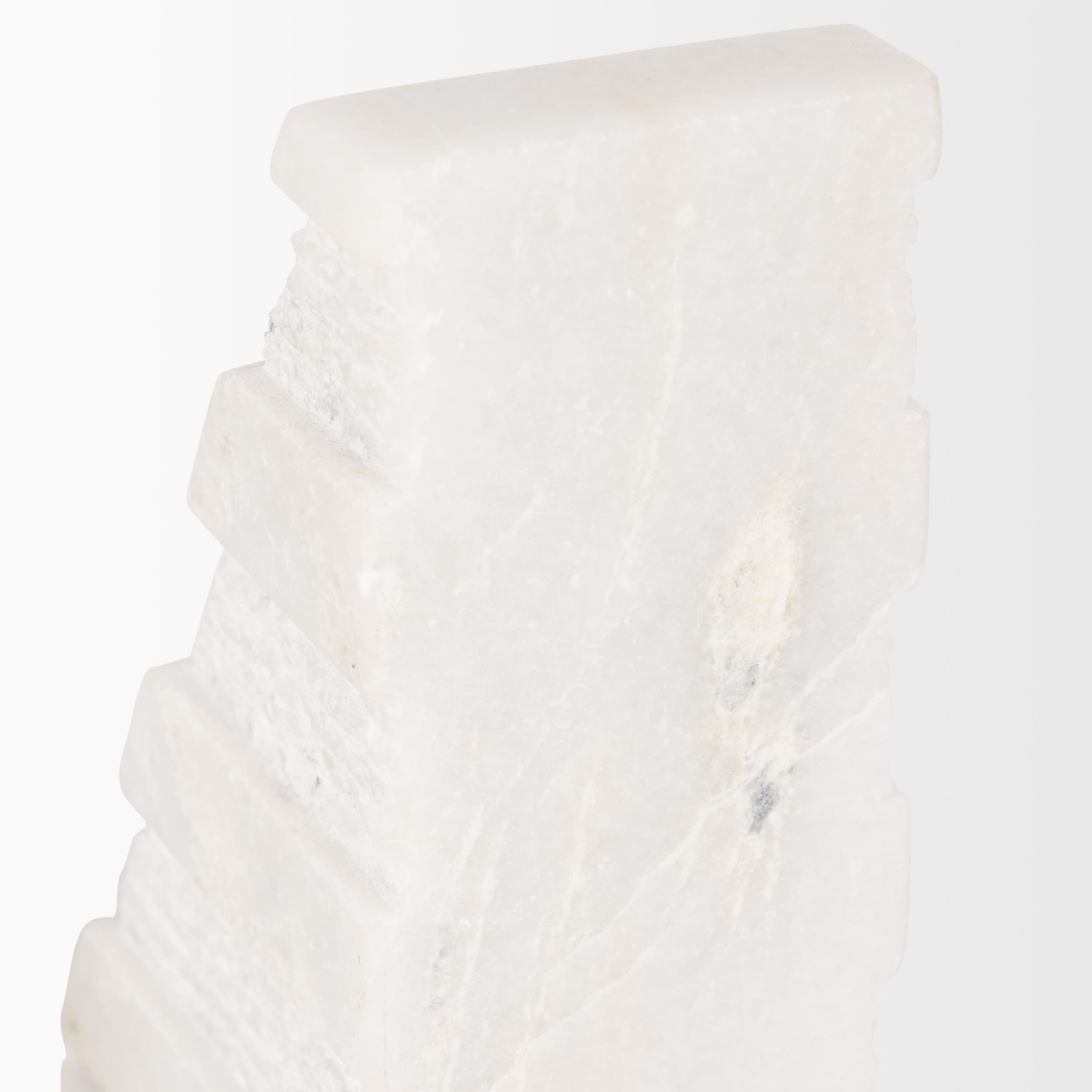 Cavetto White Marble Bookends w/rough carving S/2 — product photograph