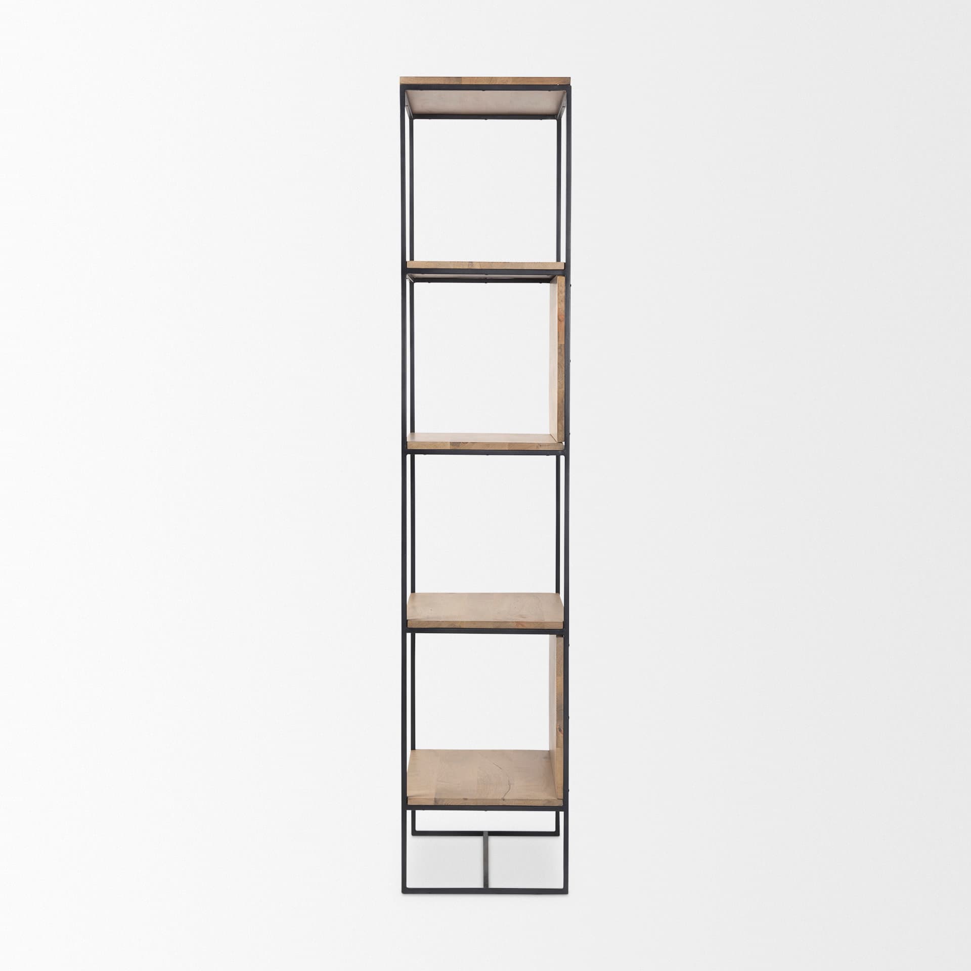 Morris 19.75 L x 15.0W x 72.5H Beige Wood W/Black Metal Frame 4-Tier Shelving Unit — product photograph