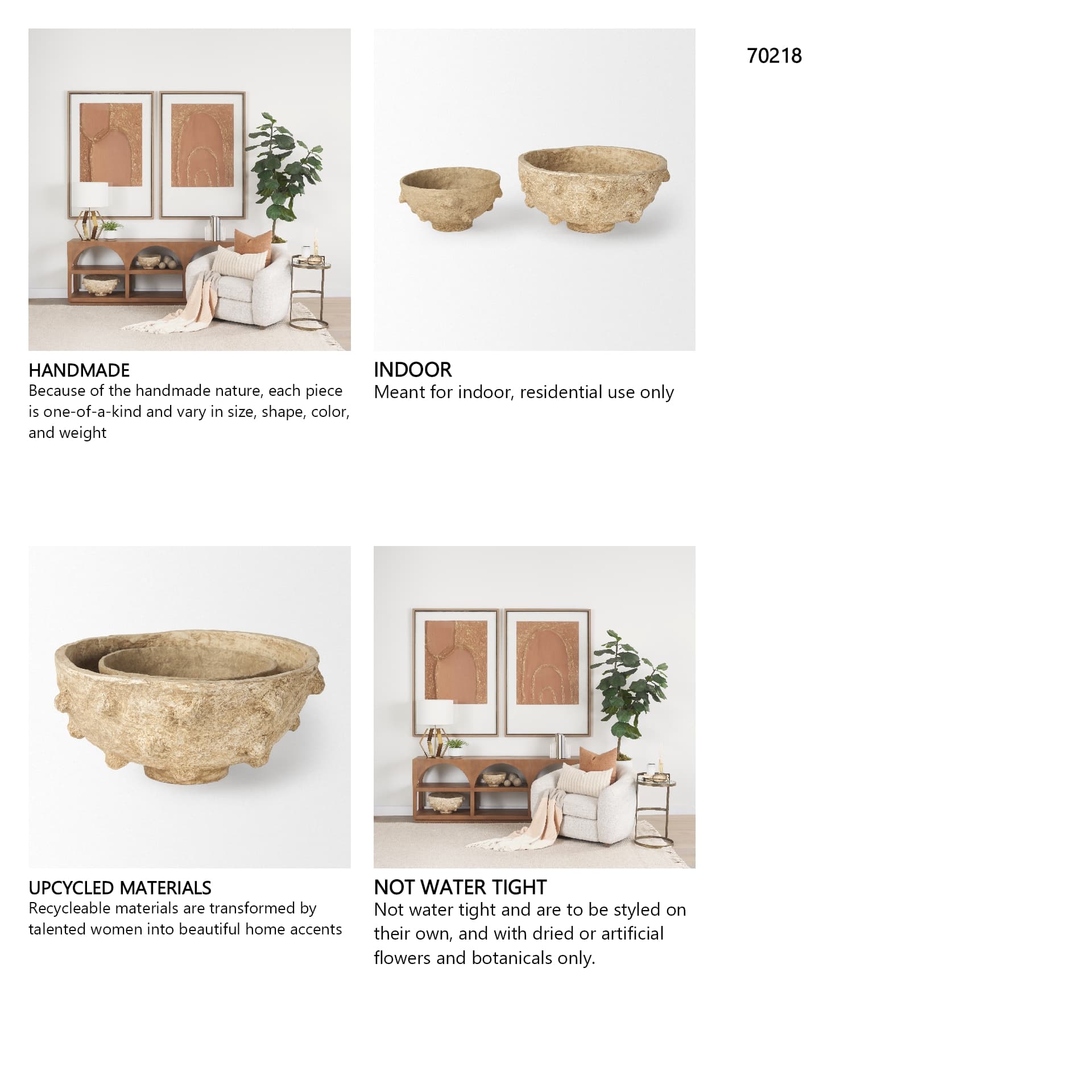Sonam Set of 2 Beige Paper Mache Spiked Bowls — in a styled room
