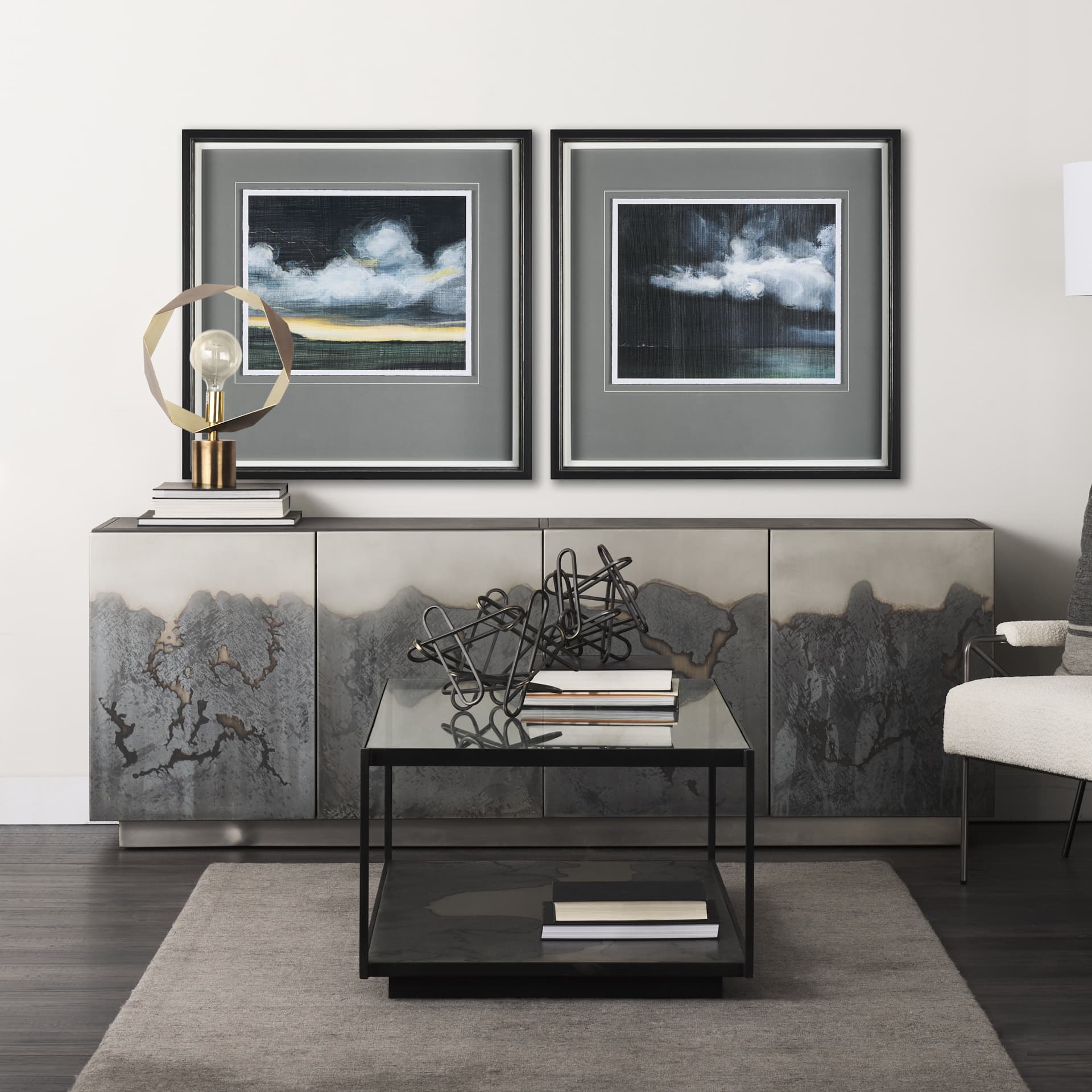 Stormy Skys II by Mercana Studio a Hand Embellished Textured Framed Art Print Matted under Glass — in a styled room