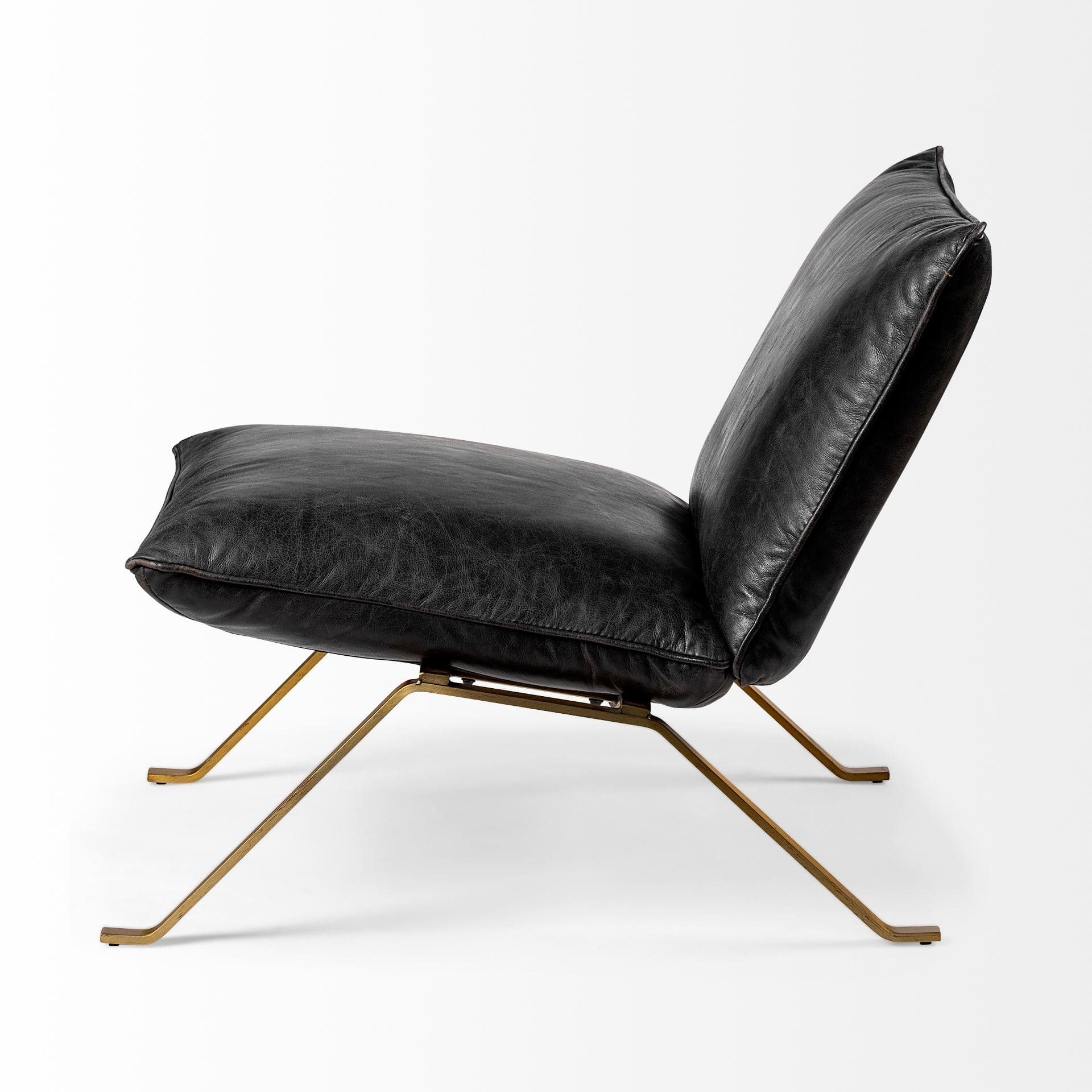 Flavelle II Black Leather Cushion Seat and Solid Iron Base Accent Chair — product photograph