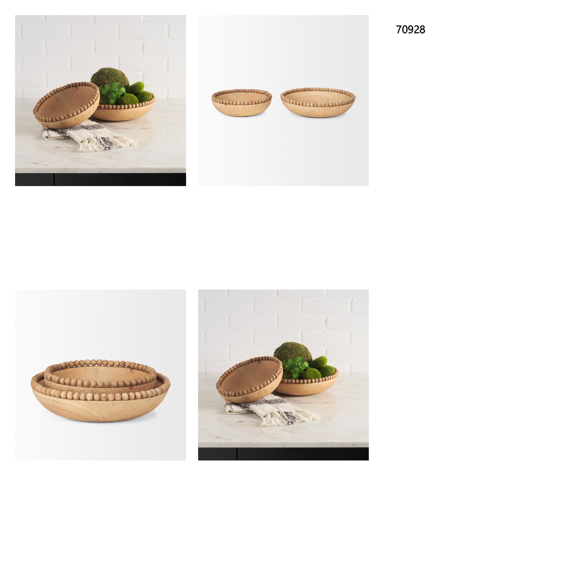 Wendell Light Brown Wood w/ Wood Bead Round Bowls — in a styled room
