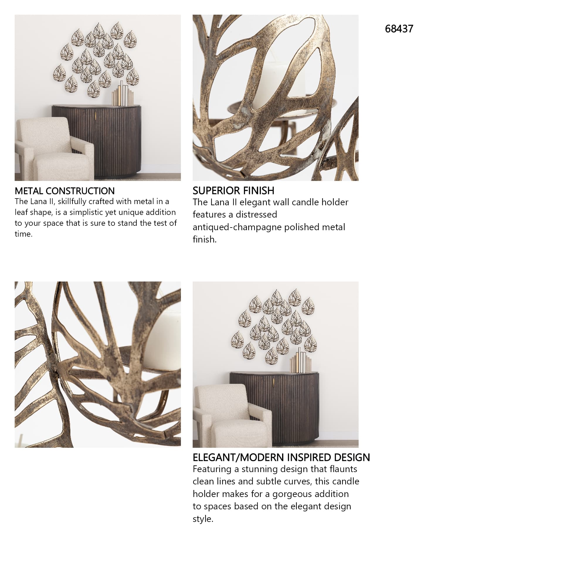 Lana II Set of 4 Champagne toned Wall Candle Holders — in a styled room